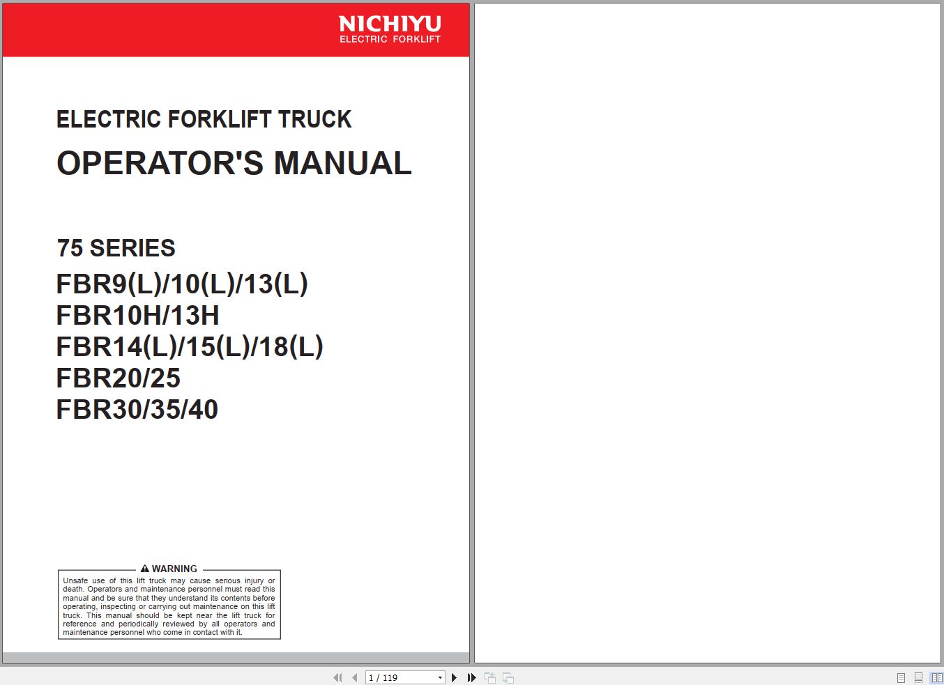 Nichiyu Forklift 75 Series FBR0 to FBR40 Operators Manual 2