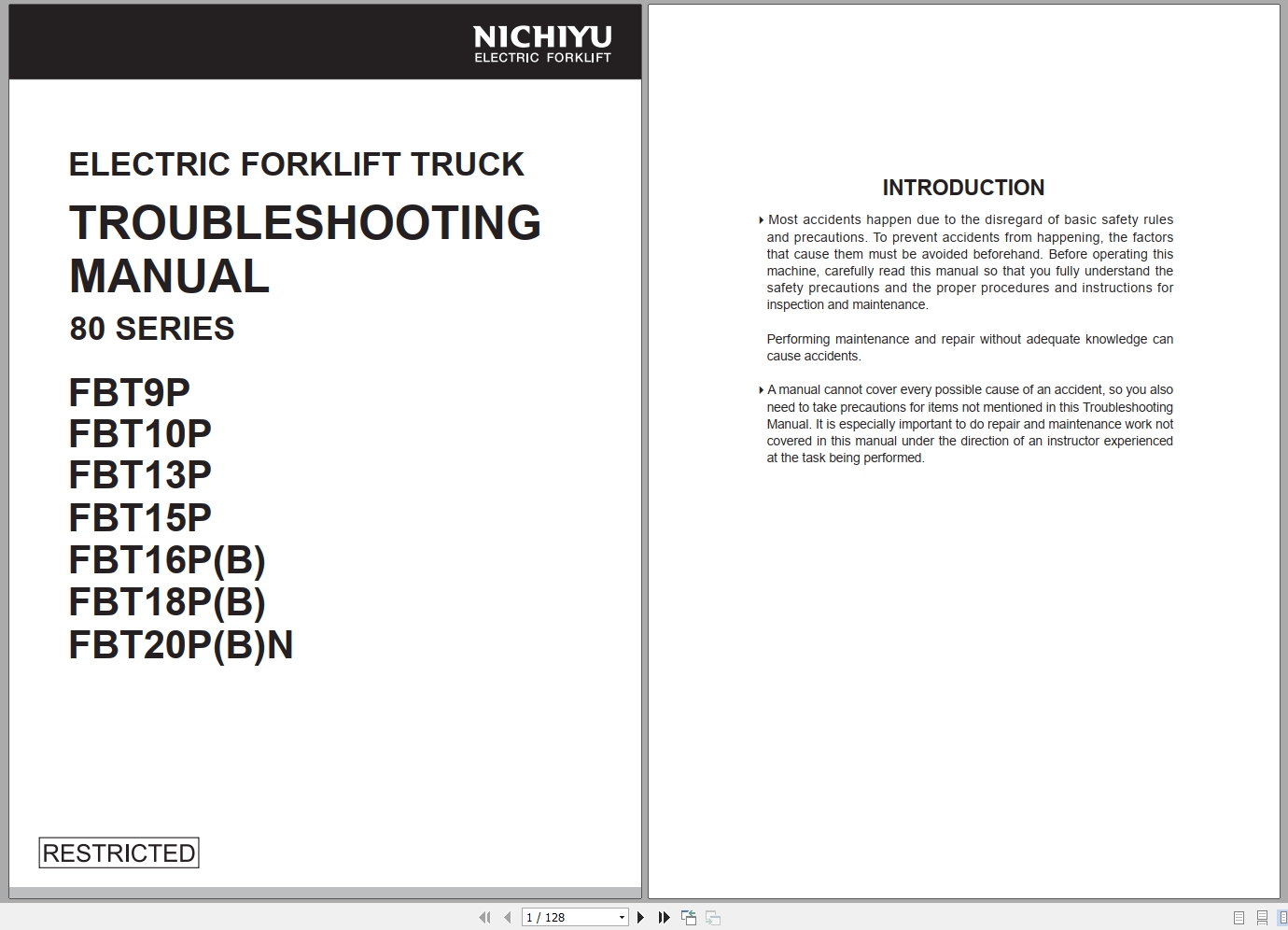 Nichiyu Forklift 80 Series FBT9P 80 To FBT20PBN 80 Troubleshooting Manual SM12 001 R4 1
