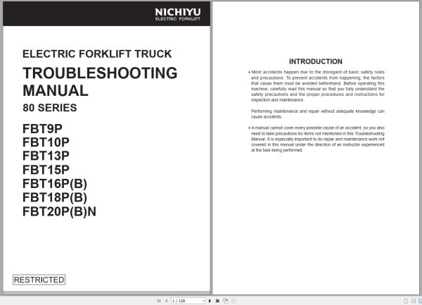 Nichiyu Forklift 80 Series Fbt9P 80 To Fbt20Pbn 80 Workshop Troubleshooting Operators Manual 2