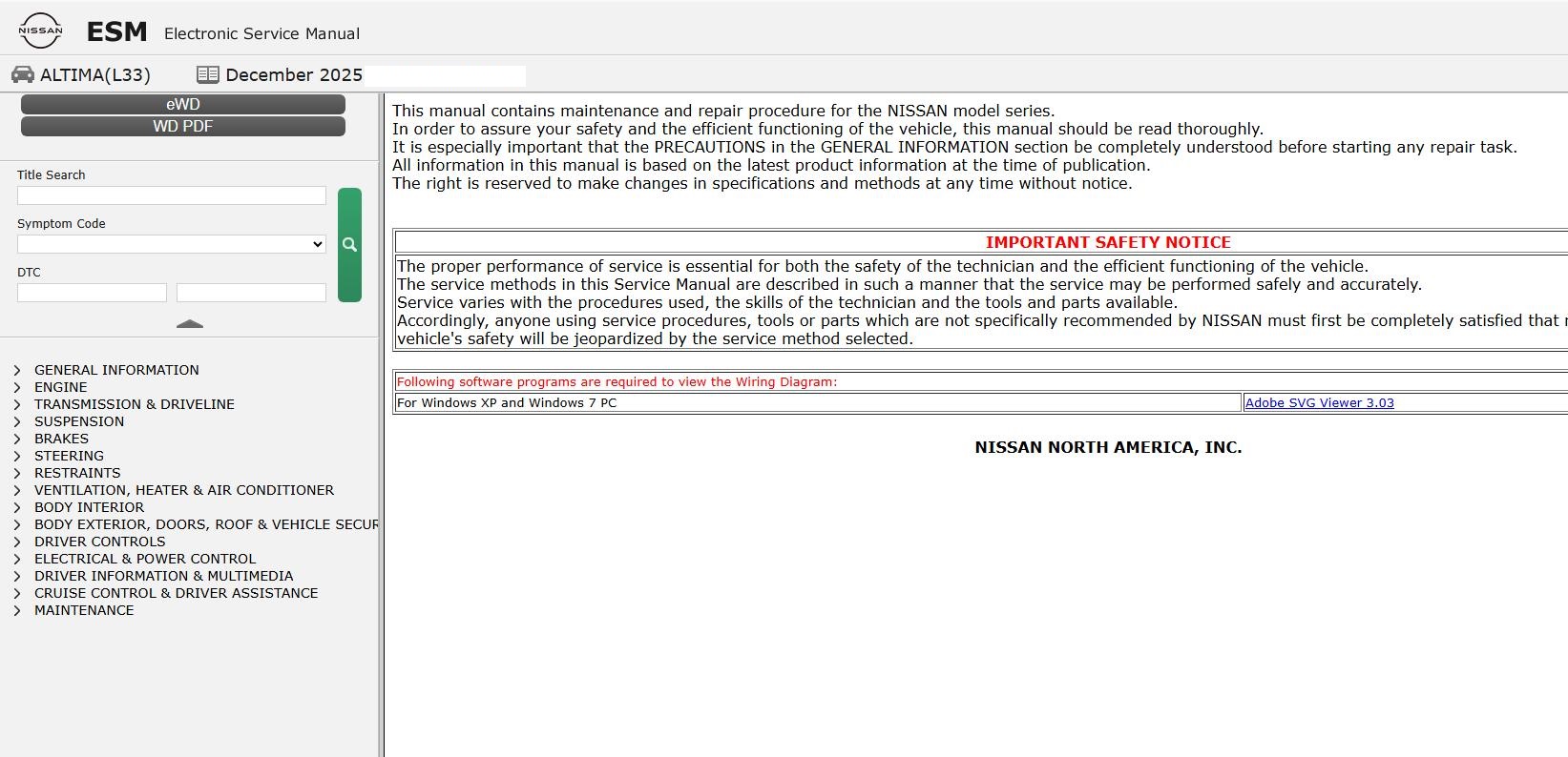 Nissan ALTIMA L33 2018 December 2025 Service Manual Wiring Diagrams (1)
