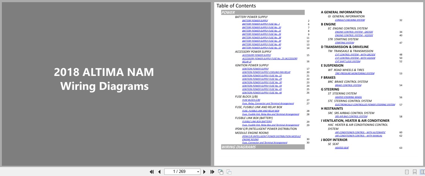 Nissan ALTIMA NAM 2018 SEPTEMBER 2018 Electrical Wiring Diagrams (1)