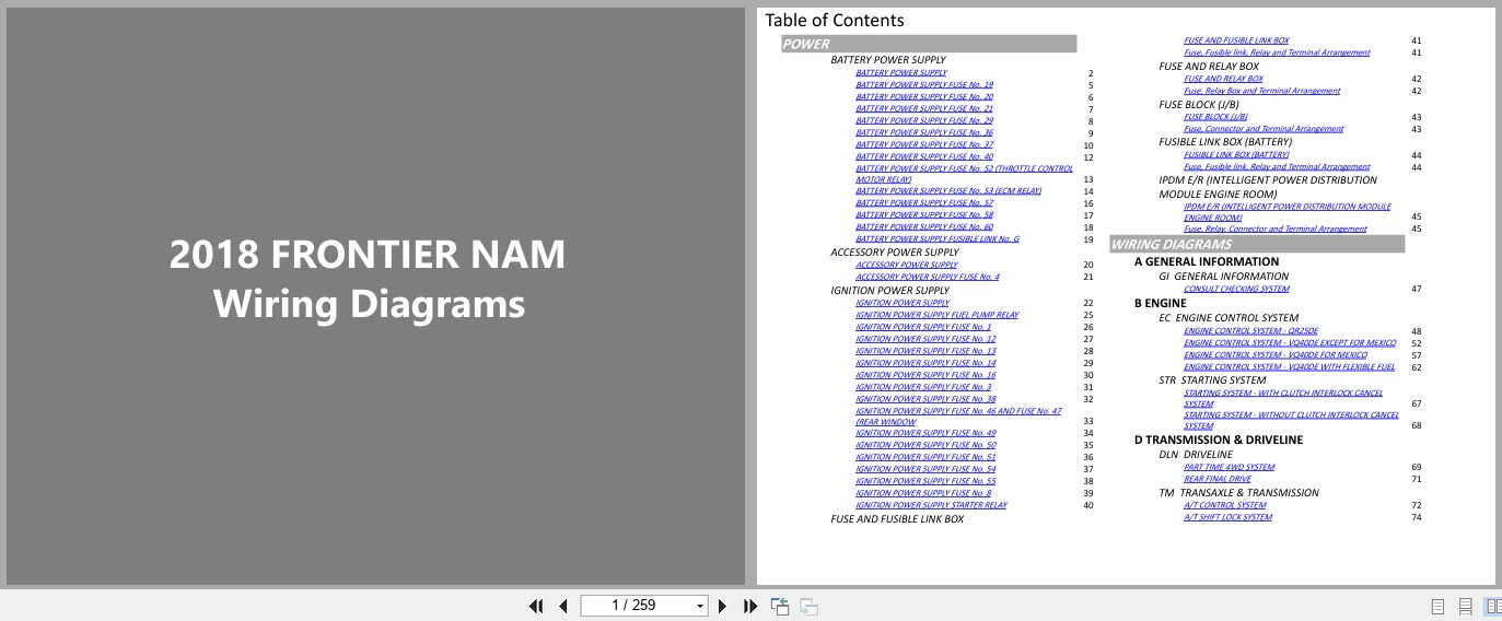 Nissan FRONTIER NAM 2018 FEBRUARY 2019 Electrical Wiring Diagrams (1)