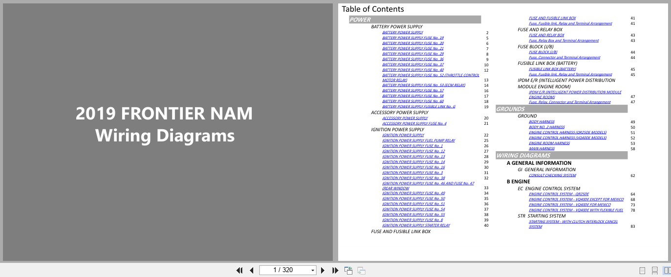 Nissan FRONTIER NAM 2019 AUGUST 2019 Electrical Wiring Diagrams (1)