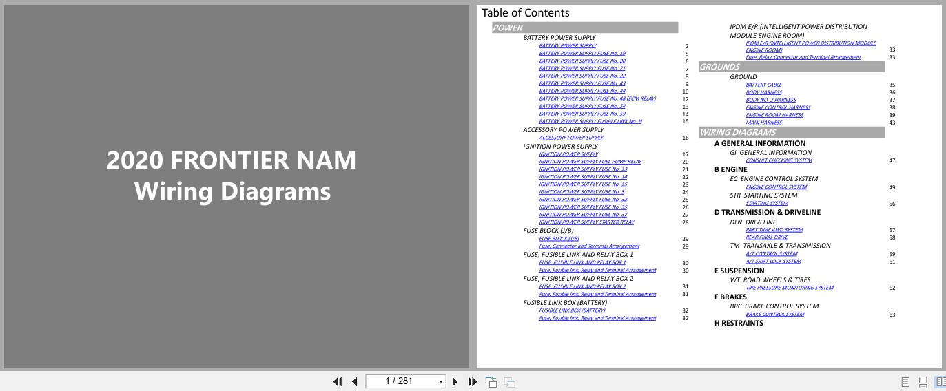 Nissan FRONTIER NAM 2020 AUGUST 2021 Electrical Wiring Diagrams (1)
