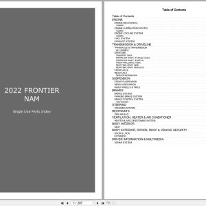 Nissan FRONTIER NAM 2022 Single Use Parts Index (1)