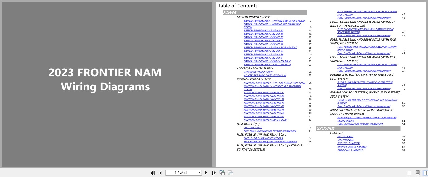 Nissan FRONTIER NAM 2023 MARCH 2026 Electrical Wiring Diagrams (1)