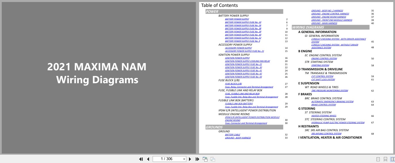 Nissan MAXIMA NAM 2021 APRIL 2024 Electrical Wiring Diagrams (1)