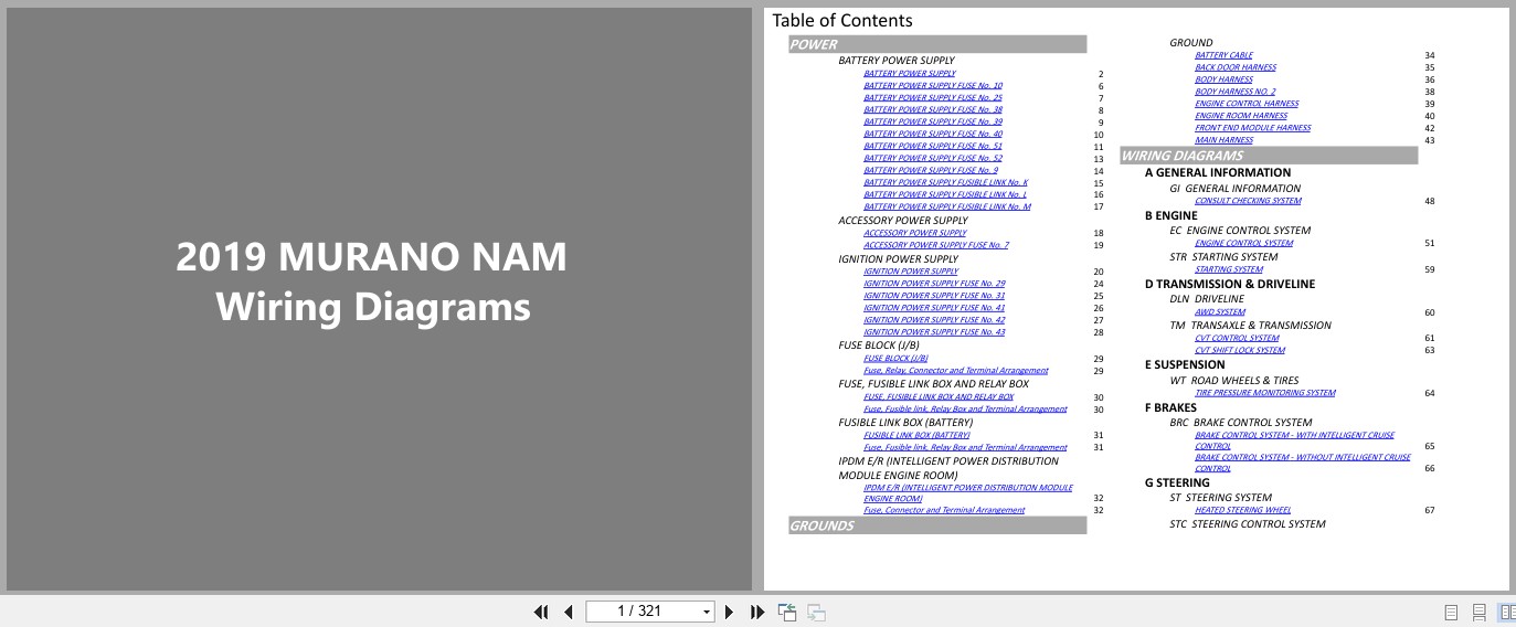 Nissan MURANO NAM 2019 JANUARY 2026 Electrical Wiring Diagrams (1)