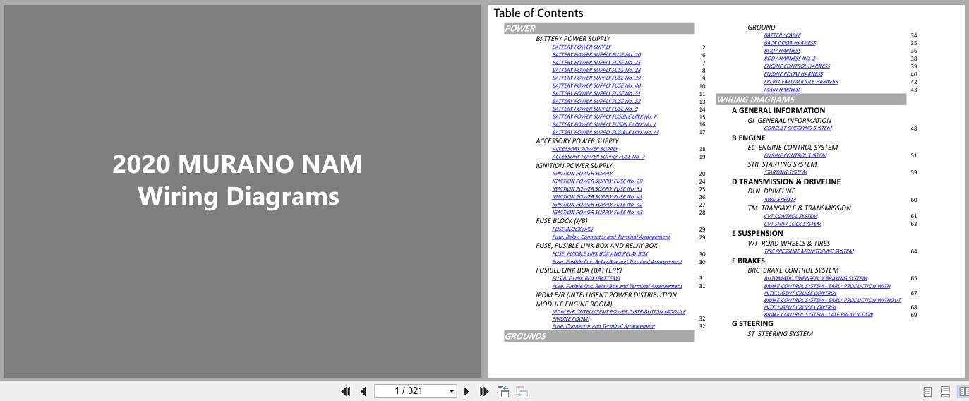 Nissan MURANO NAM 2020 JANUARY 2026 Electrical Wiring Diagrams (1)