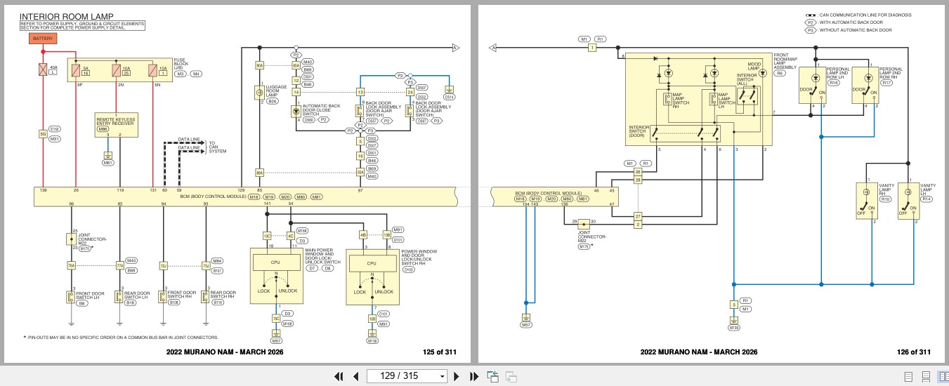 Nissan MURANO NAM 2022 MARCH 2026 Electrical Wiring Diagrams (2)