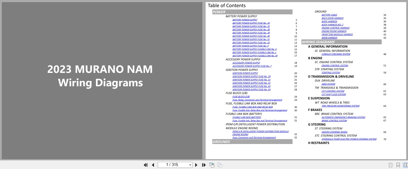 Nissan MURANO NAM 2023 MARCH 2026 Electrical Wiring Diagrams (1)