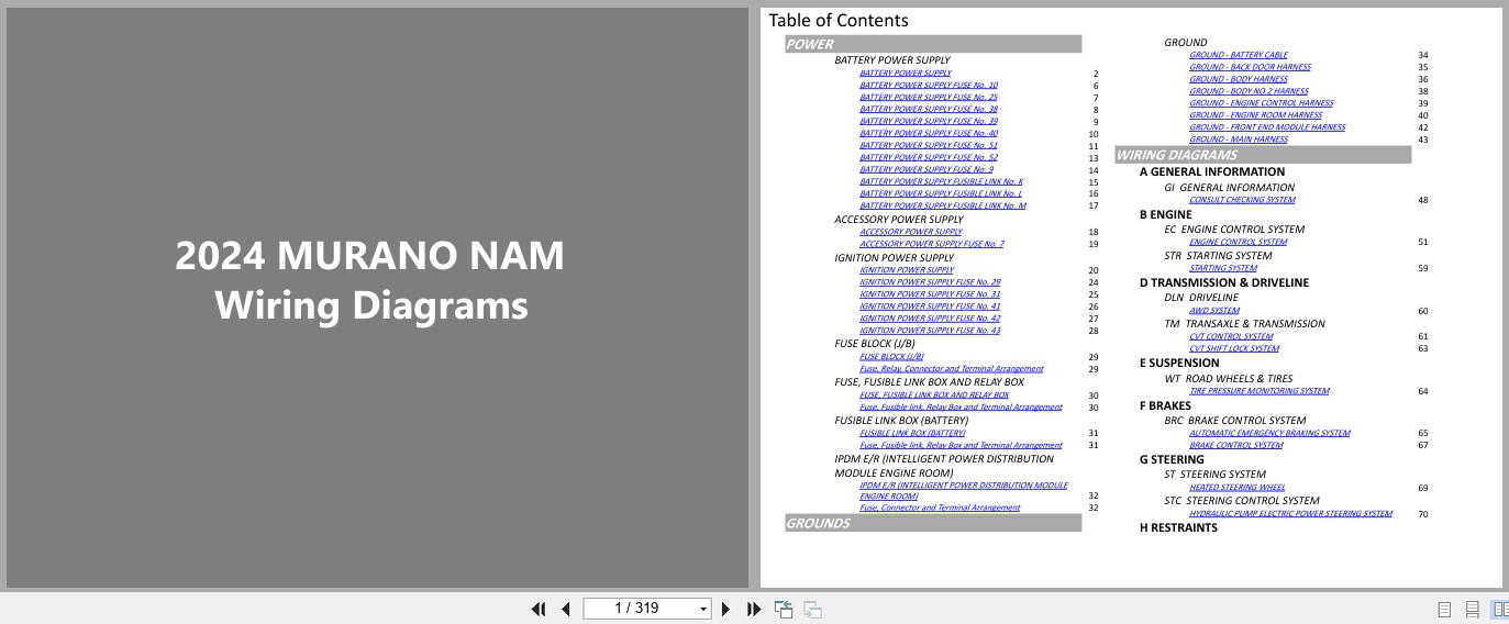 Nissan MURANO NAM 2024 APRIL 2026 Electrical Wiring Diagrams (1)