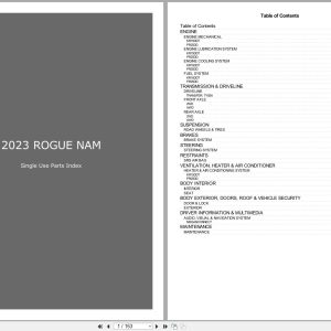 Nissan Rogue Nam 2023 Single Use Parts Index (1)