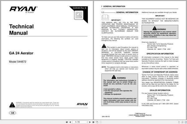 RYAN Aerator GA 24 544872 Technical Manual 522648 2000 (1) Ryan Aerator Ga 24 544872 Technical Manual 522648 2000 (1)