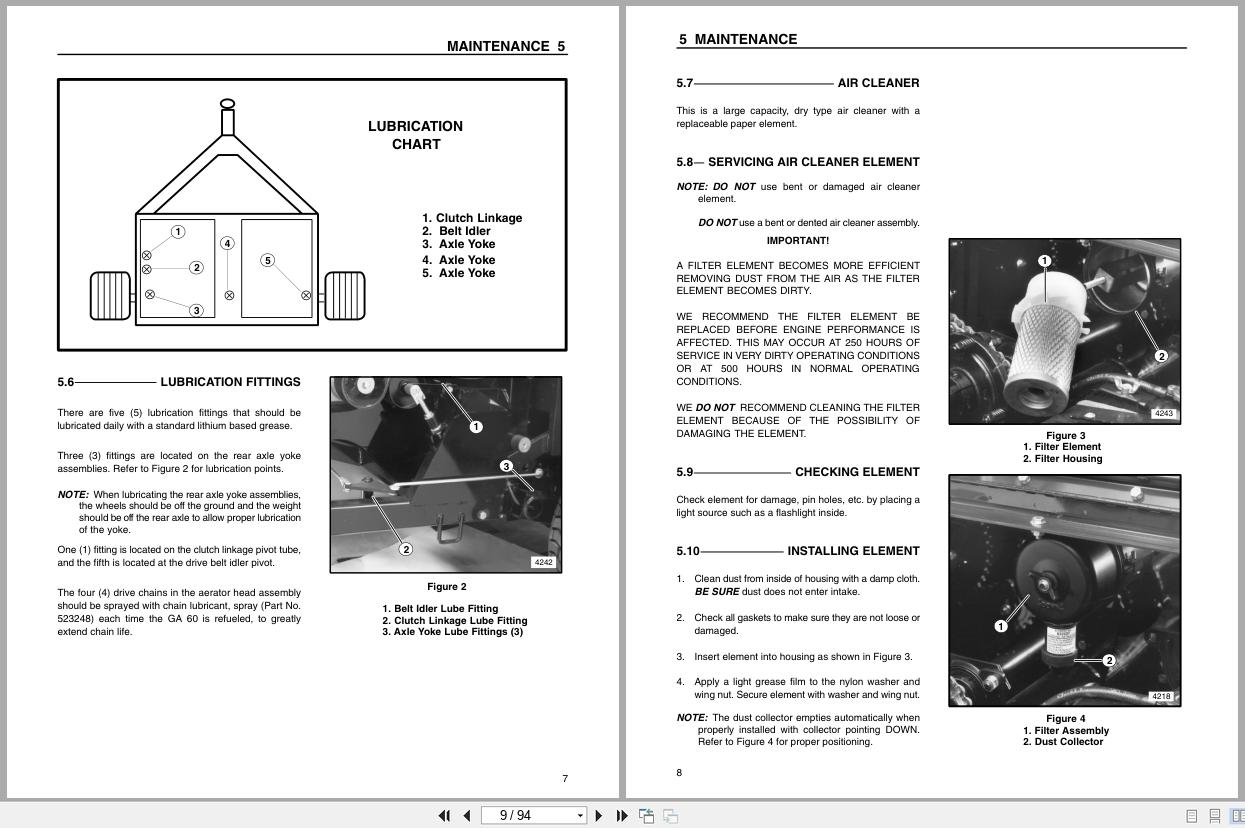 RYAN Aerator GA 60 544913 Parts Maintenance Manual 4117233 A 2002 (2)
