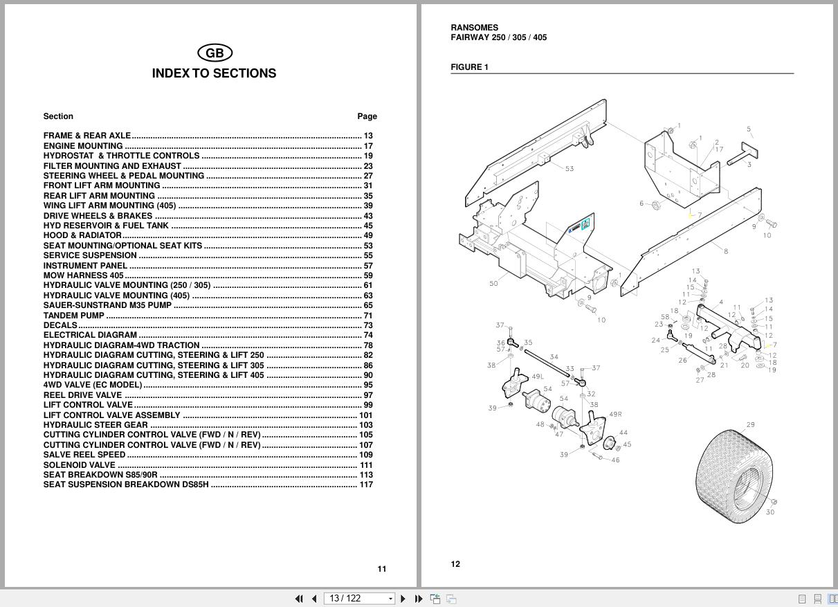 Ransomes Mower Fairway 250 305 405 Parts Maintenance Manual 24211GR1 2000 (2)