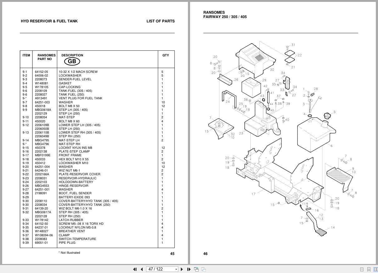 Ransomes Mower Fairway 250 305 405 Parts Maintenance Manual 24211GR1 2000 (3)