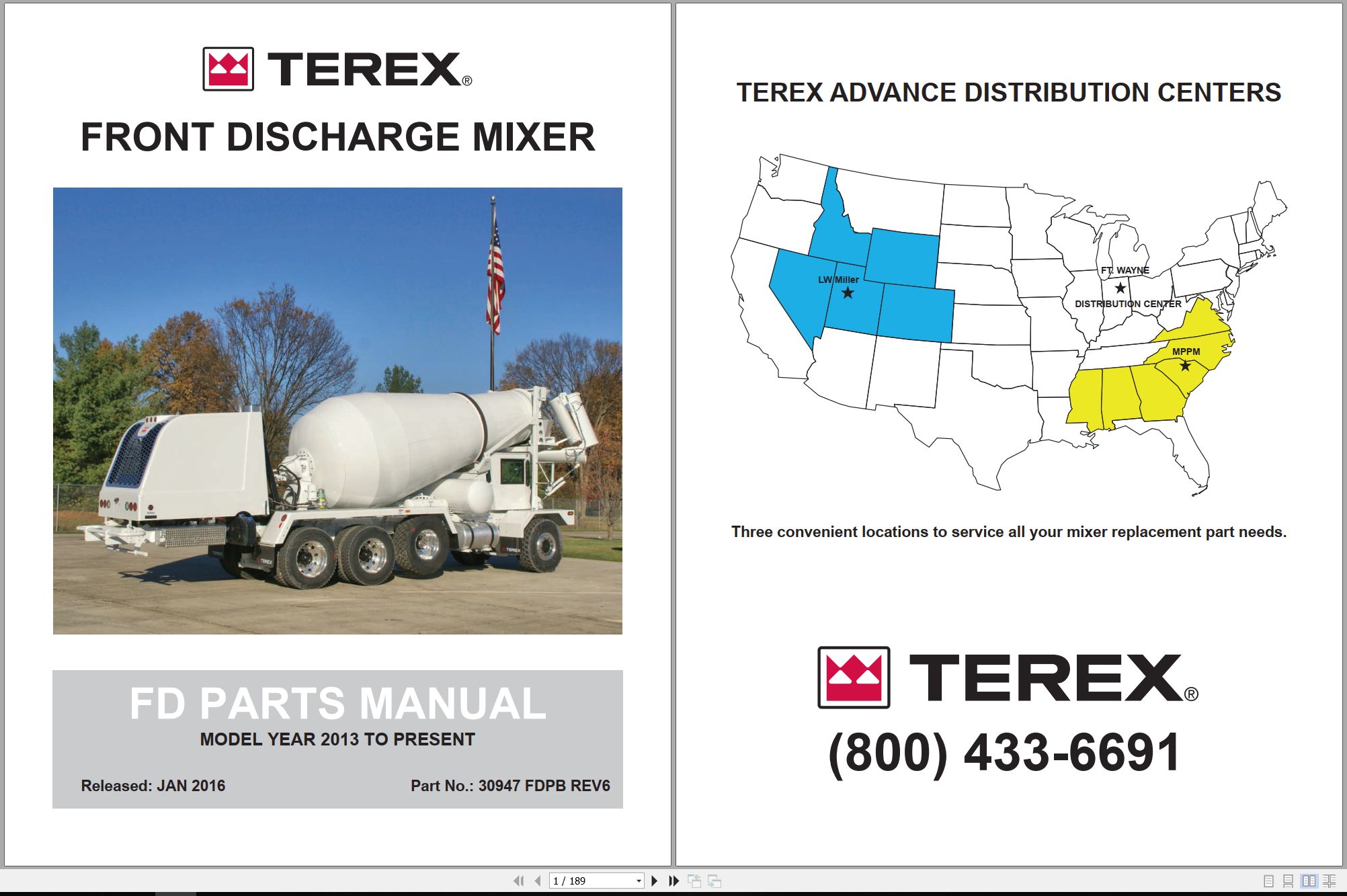 Terex Front Discharge Mixer Truck Parts Manual 30947 FDPB 2016 1