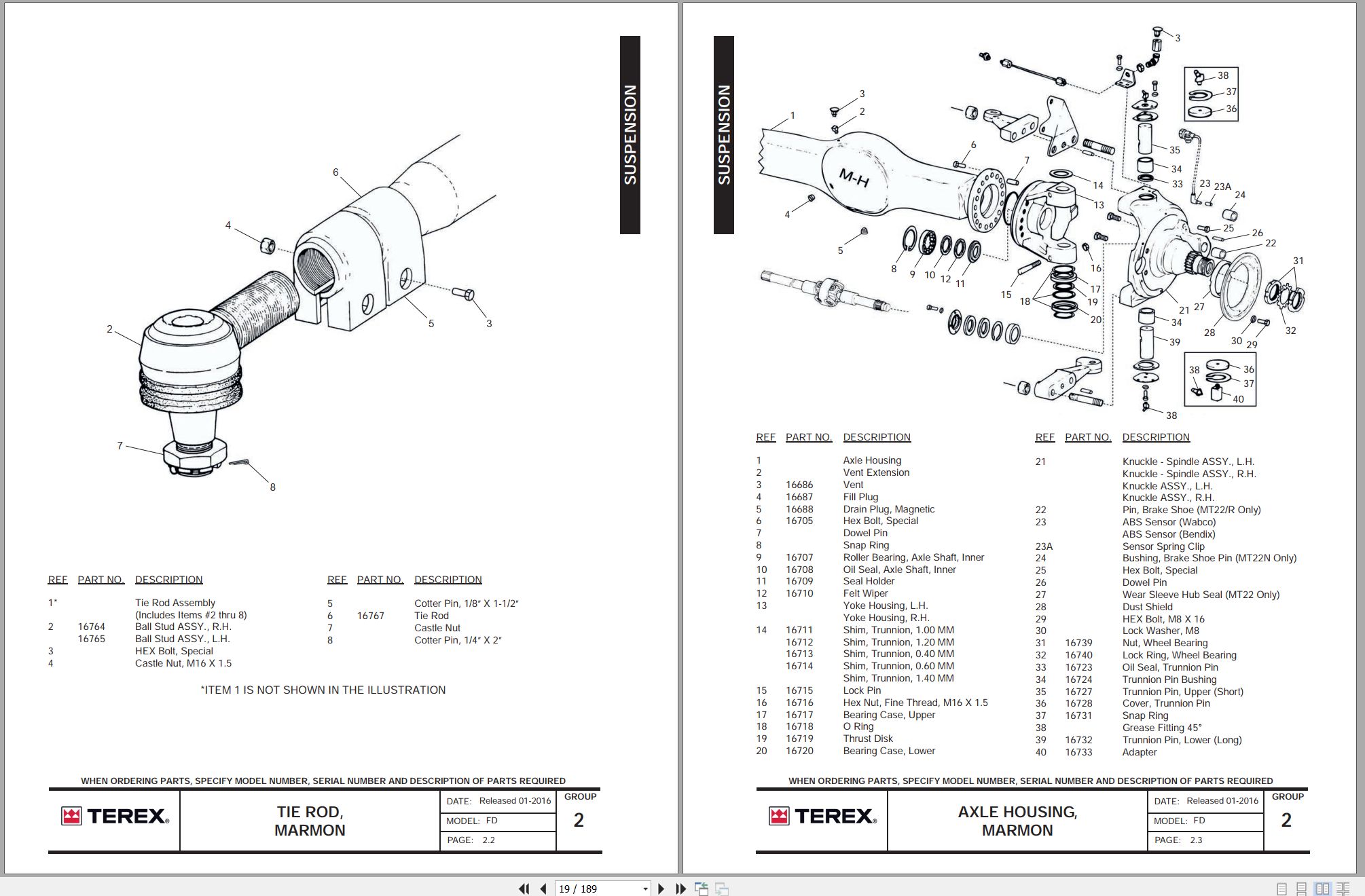 Terex Front Discharge Mixer Truck Parts Manual 30947 FDPB 2016 2