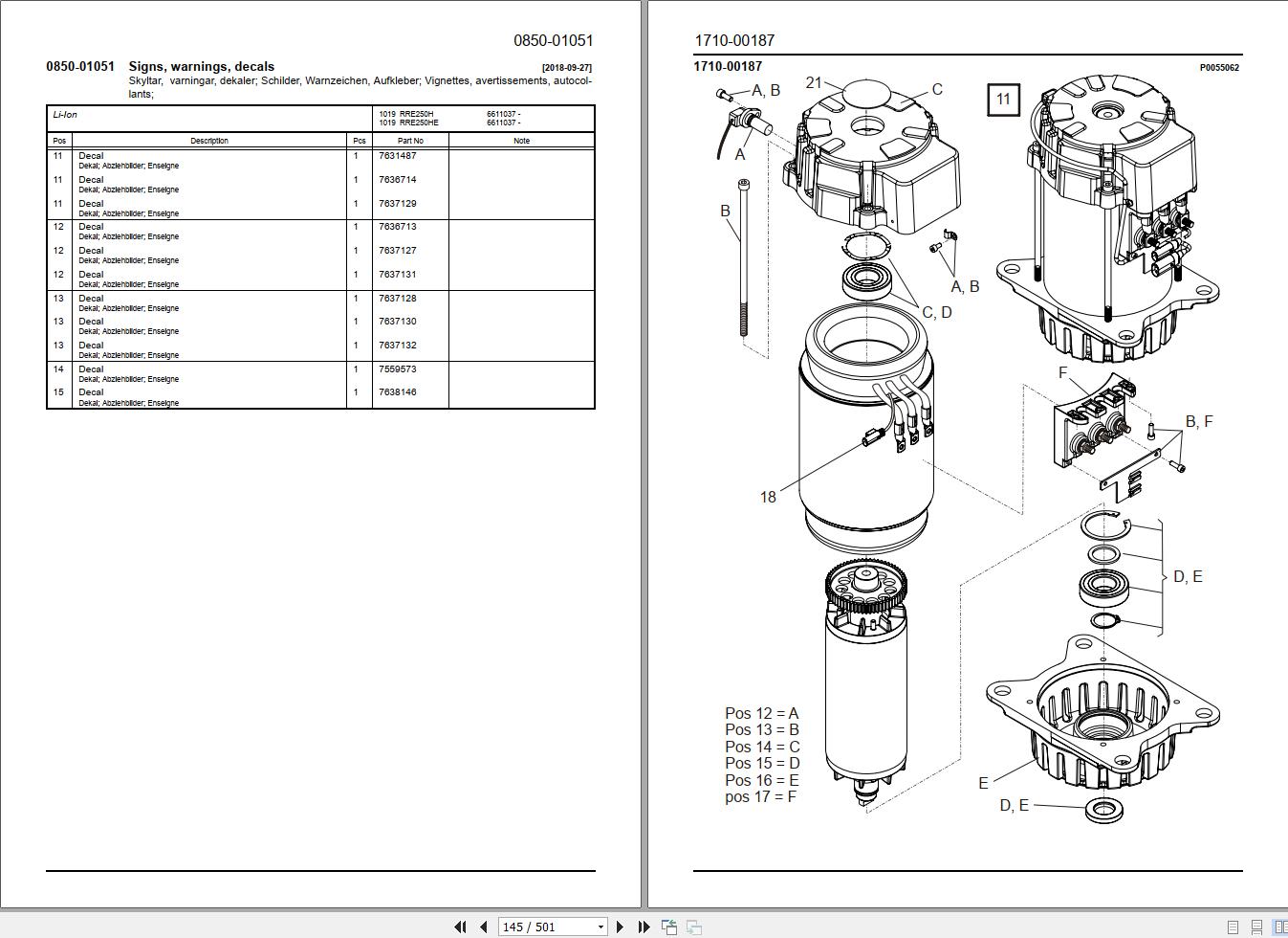Toyota BT Forklift RRE250H RRE250HC RRE250HE RRE250HEC Parts Catalog 7601437 1