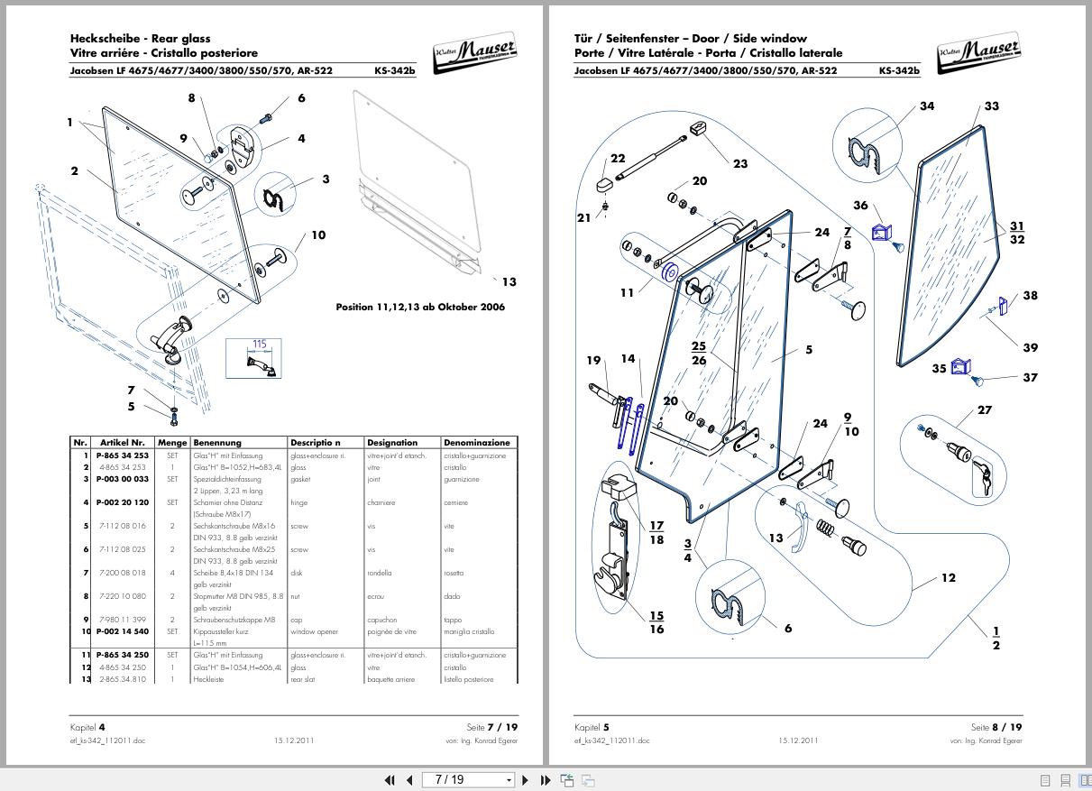 Walter Mauser Kabine Mower LF 3400 to AR 522 Cab Spare Parts List 2011 (2)
