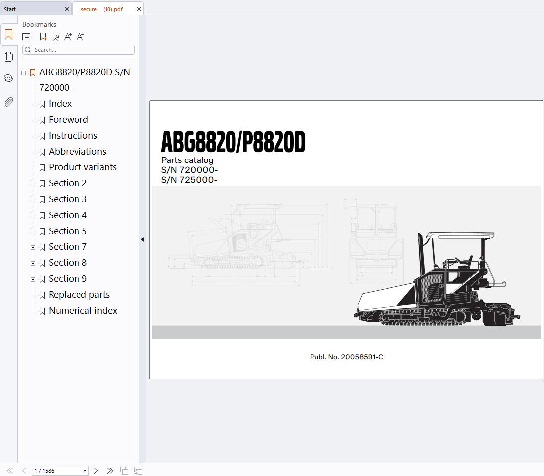 Ammann Volvo Paver ABG8820 P8820D Spare Parts Catalog 20058591 C 1