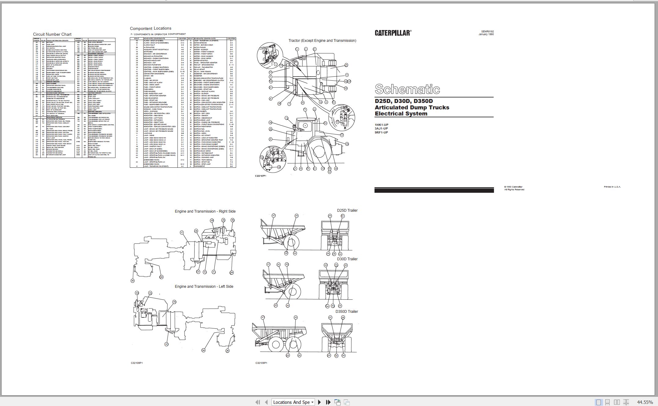 CAT Articulated Dump Truck D25D D30D D350D Electrical Schematic SENR8192 00 1990 (1)