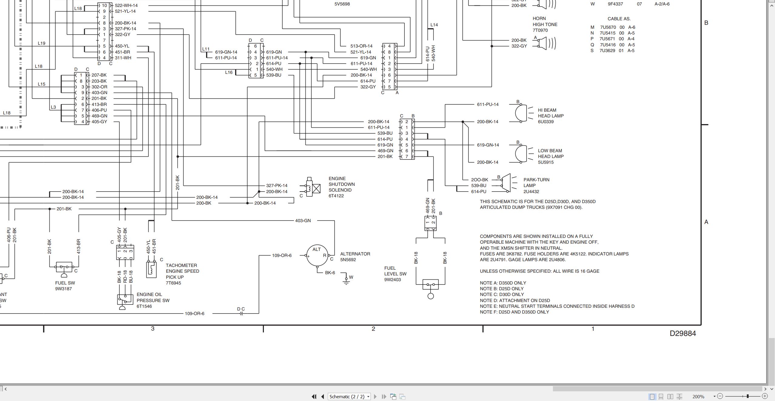 CAT Articulated Dump Truck D25D D30D D350D Electrical Schematic SENR8192 00 1990 (2)