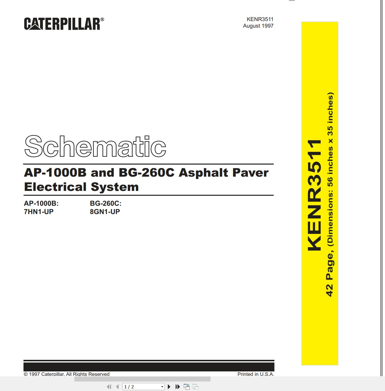 CAT Asphalt Paver AP 1000B Electrical Hydraulic Schematic (1)