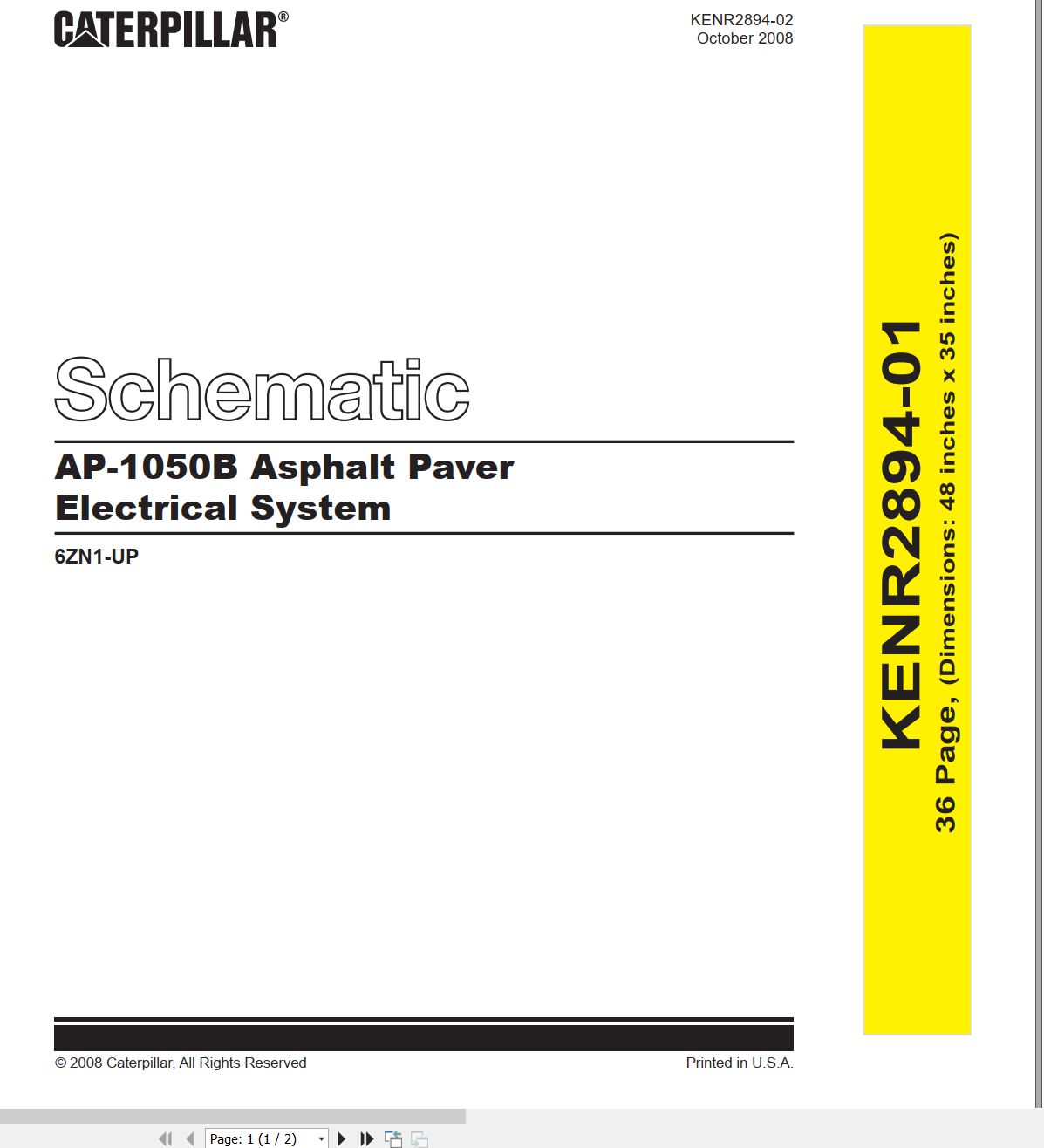 CAT Asphalt Paver AP 1050B Electrical Schematic KENR2894 02 2008 (1)