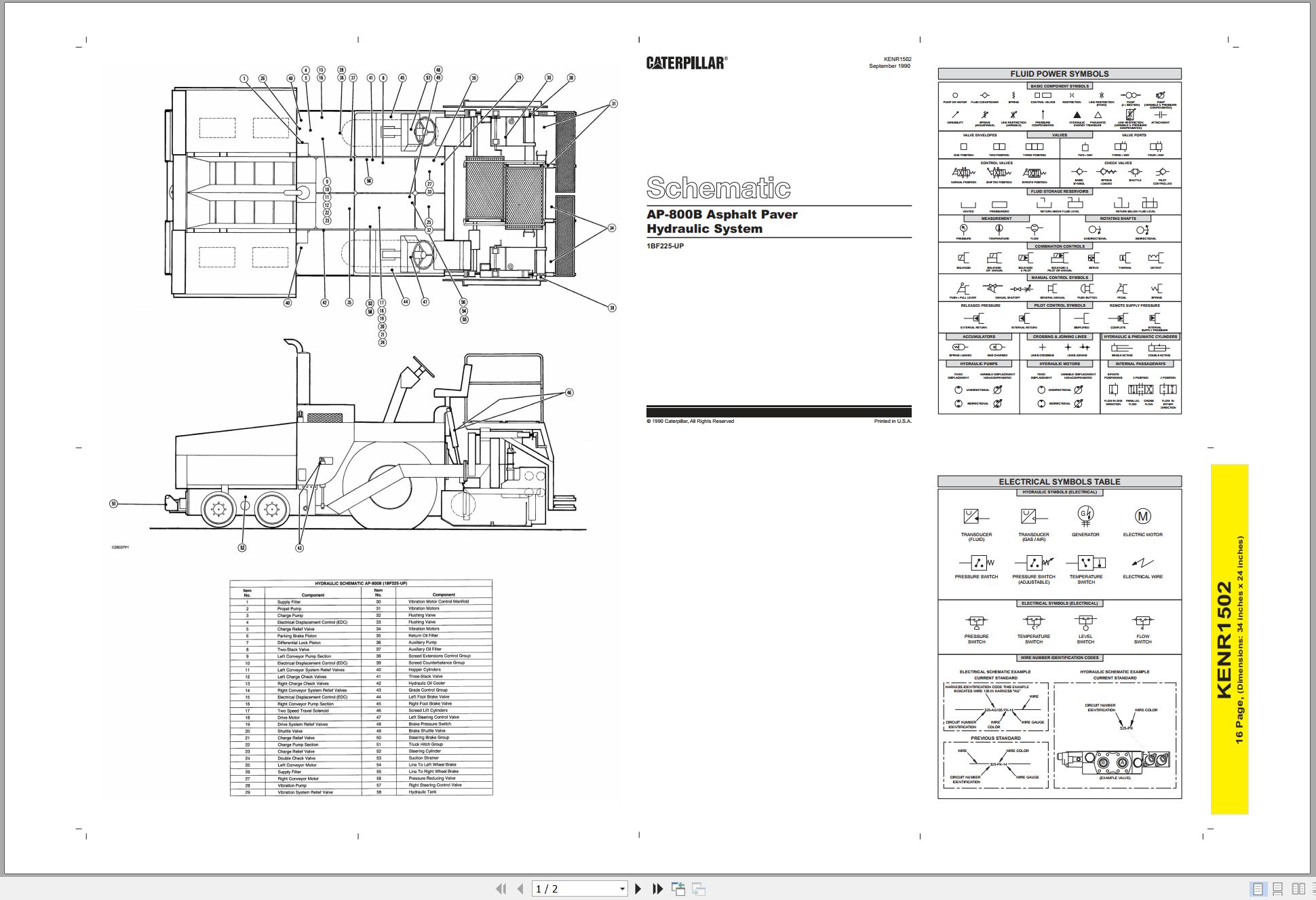 CAT Asphalt Paver AP 800B Hydraulic Schematic KENR1502 00 1990 (1)