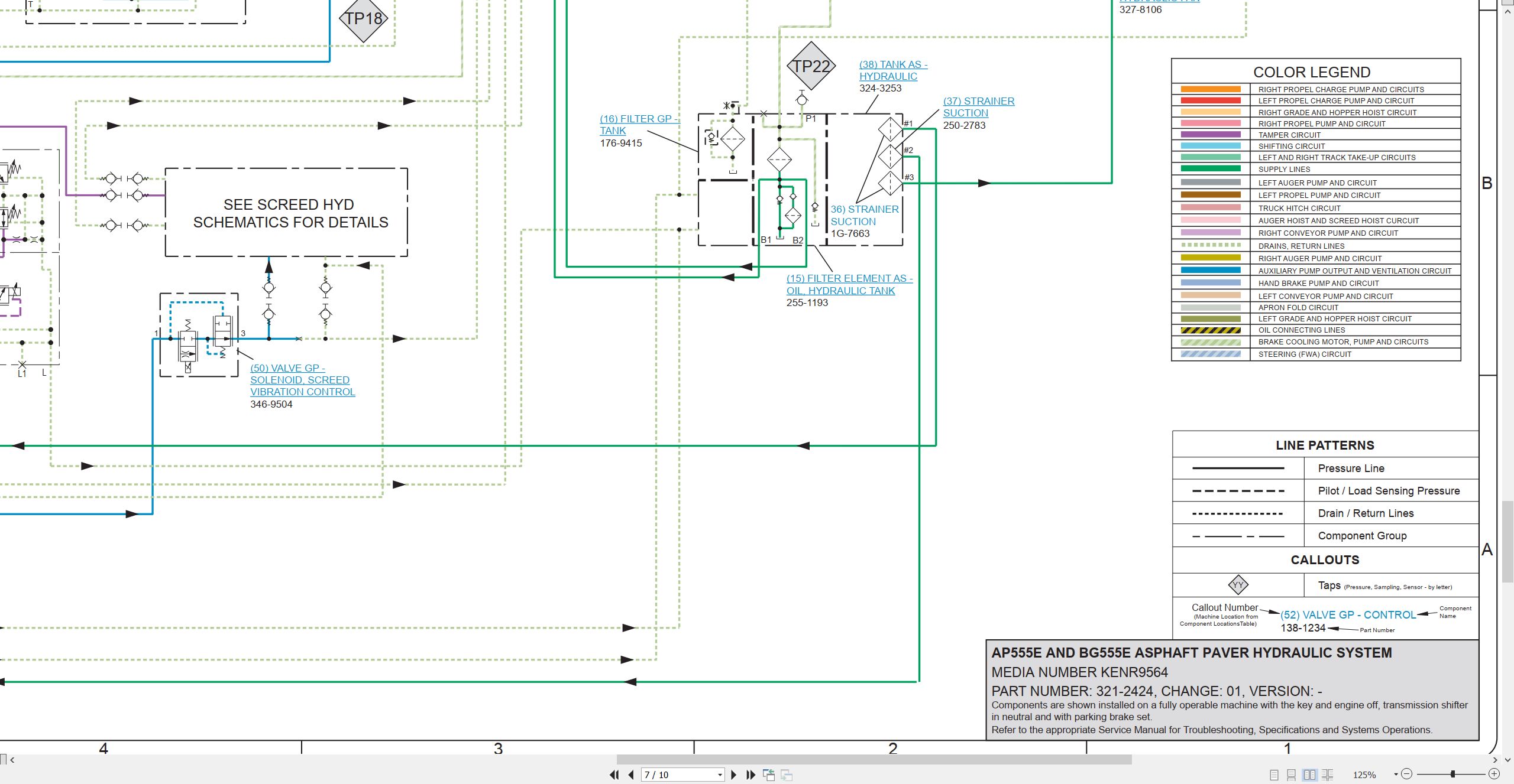 CAT Asphalt Paver AP555E BG555E Hydraulic Schematic KENR9564 00 2010 (2)