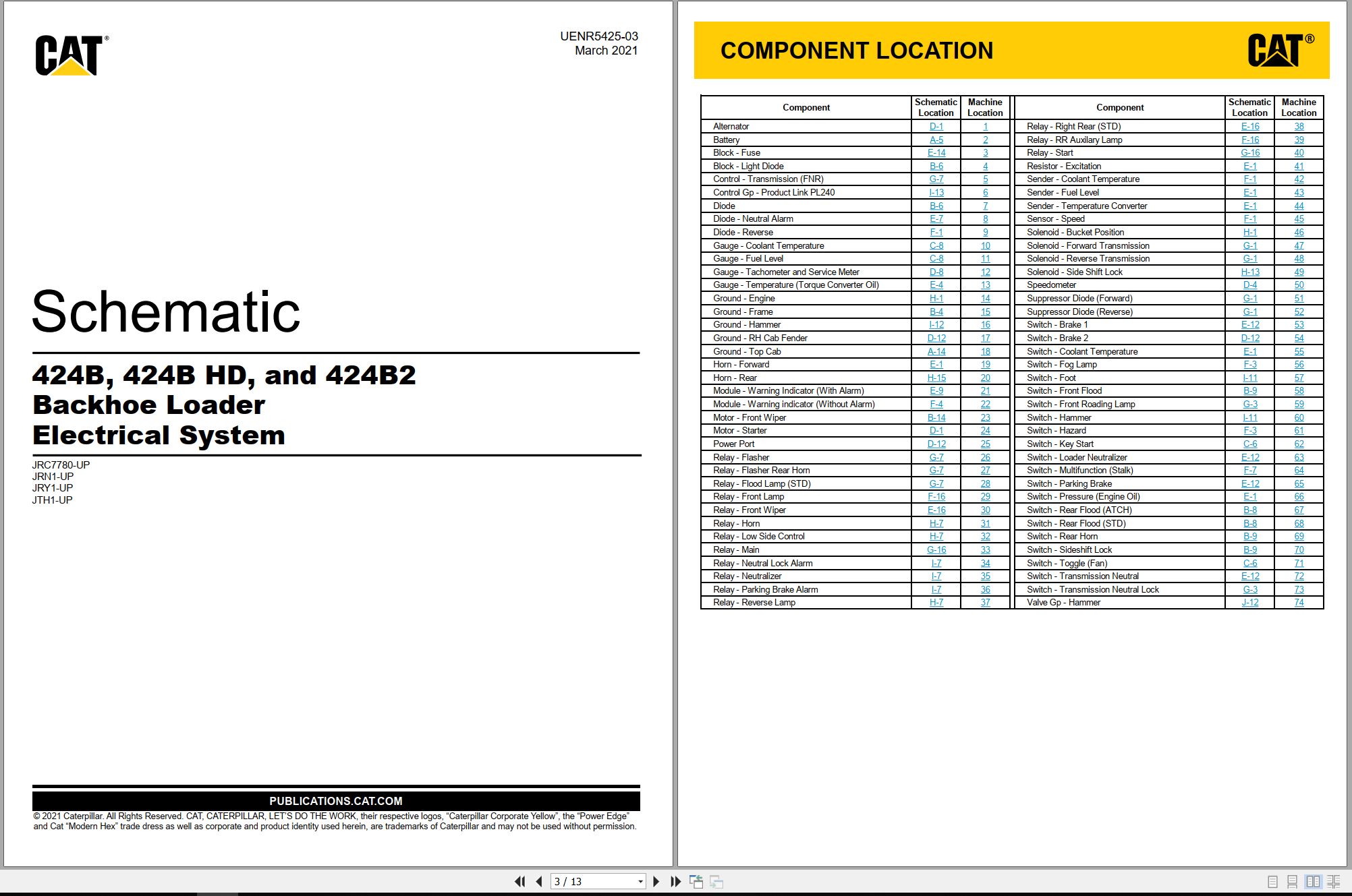 CAT Backhoe Loader 424B2 Electrical Hydraulic Schematic (1)