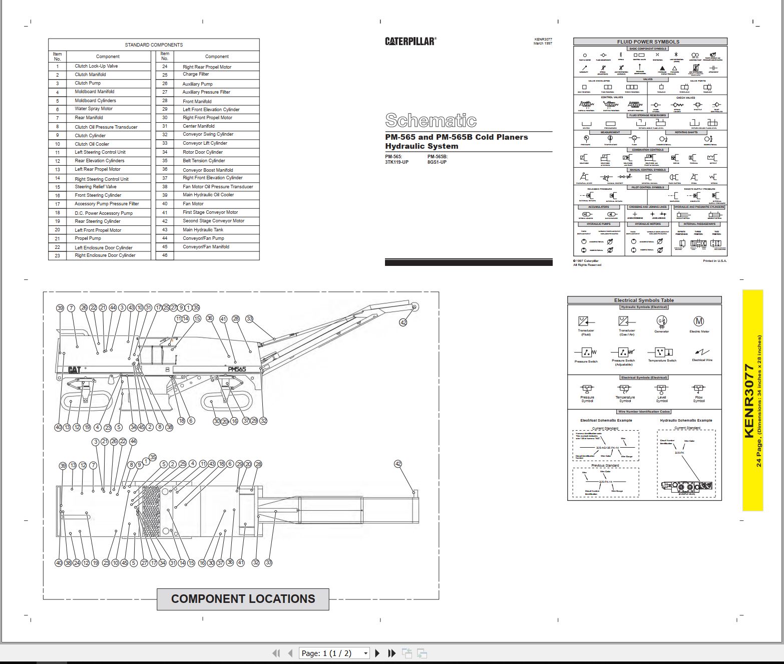 CAT Cold Planer PM 565 PM 565B Hydraulic Schematic KENR3077 00 1997 (1)
