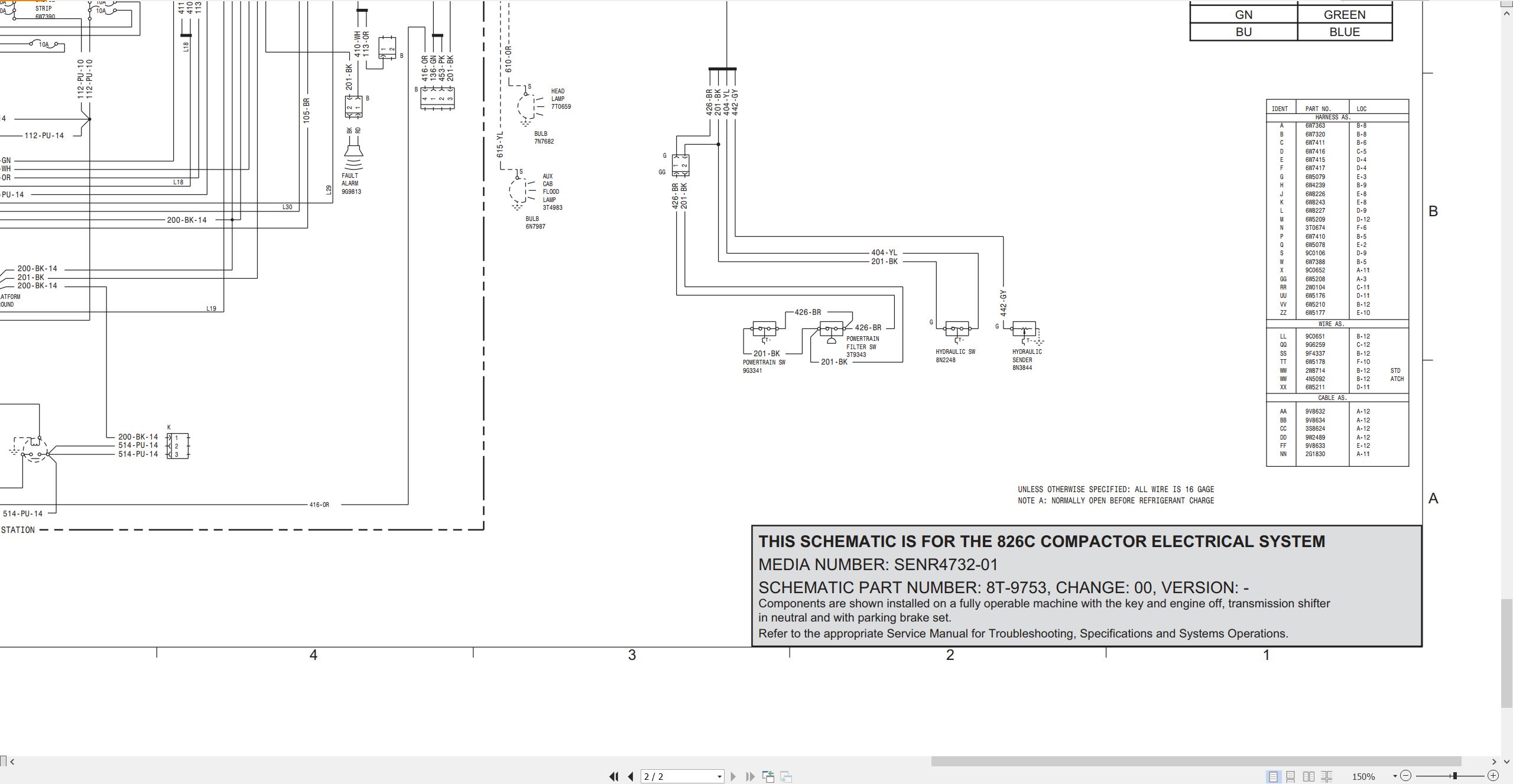 CAT Earthmoving Compactor 826C Electrical Schematic SENR4732 01 2013 (2)
