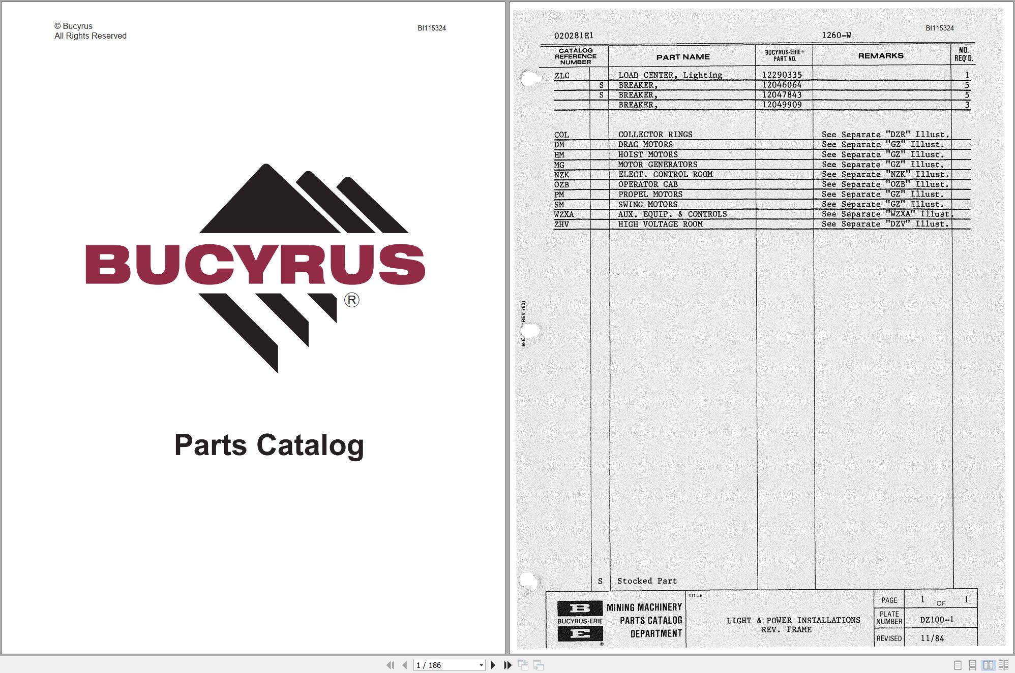 CAT Electric Rope Shovel 1260W Parts Catalog BI115324 00 (1)