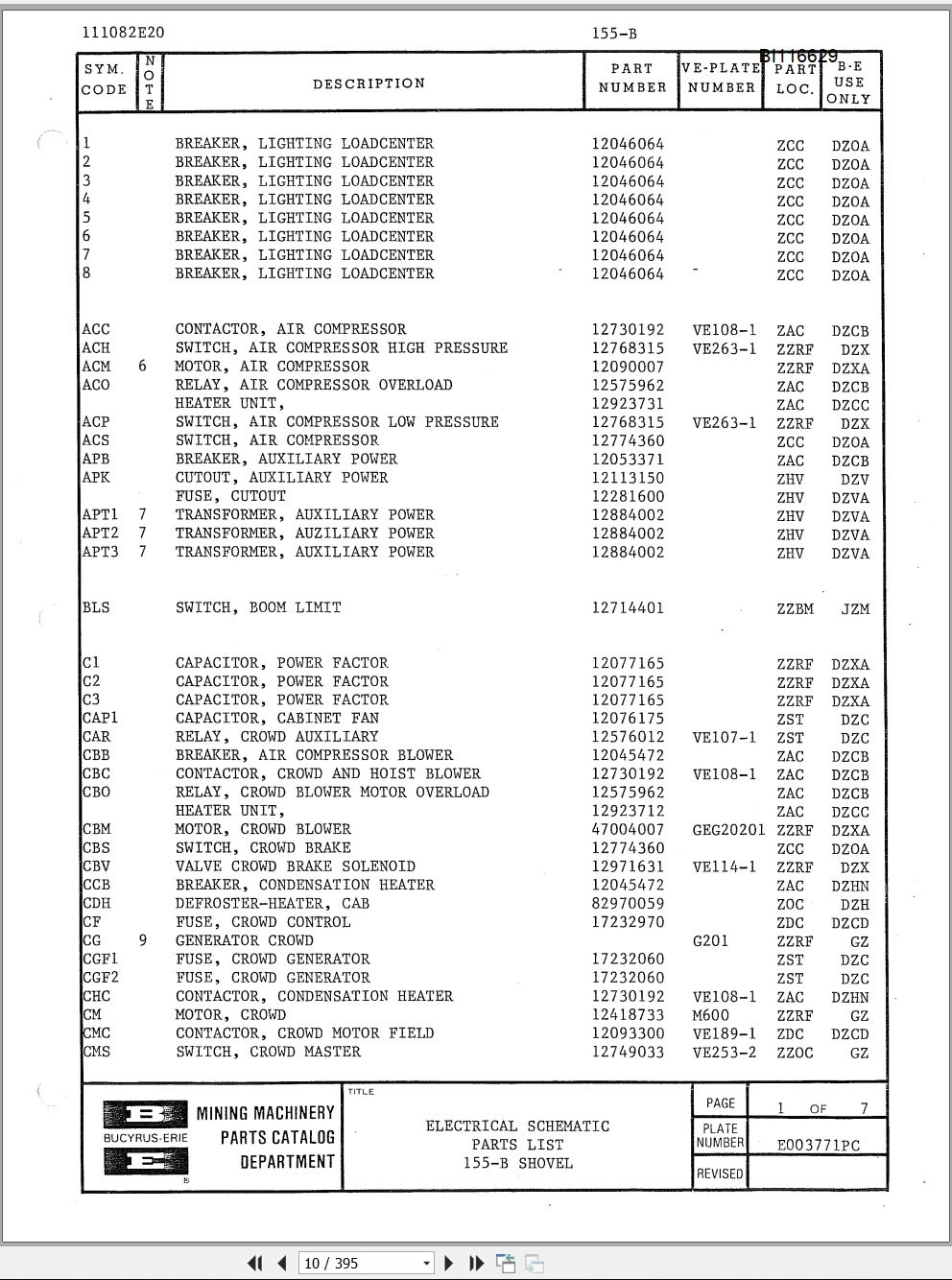 CAT Electric Rope Shovel 195B Electrical Schematic BI116629 00 (2)