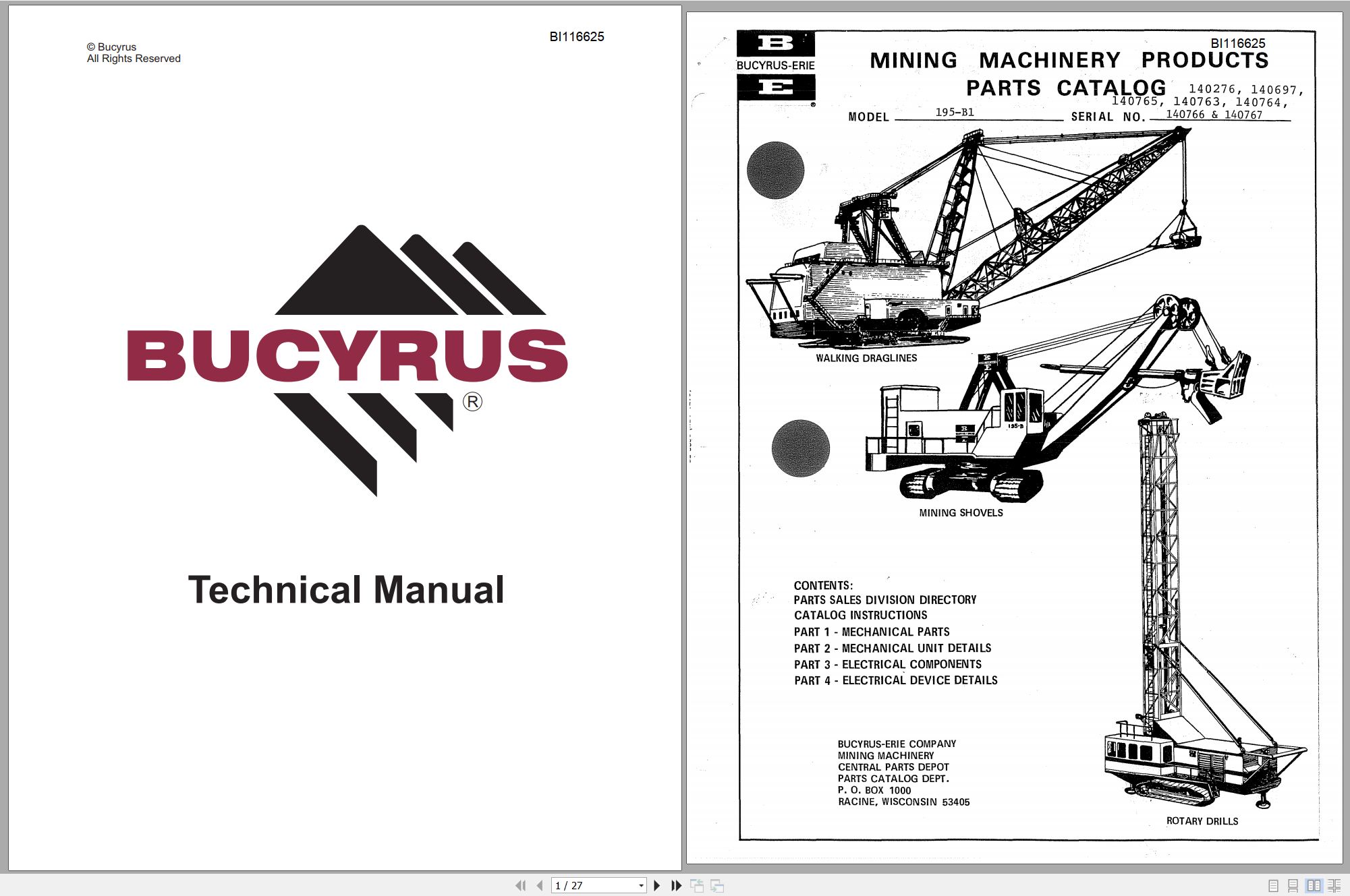 CAT Electric Rope Shovel 195BI Technical Parts Manual (1)