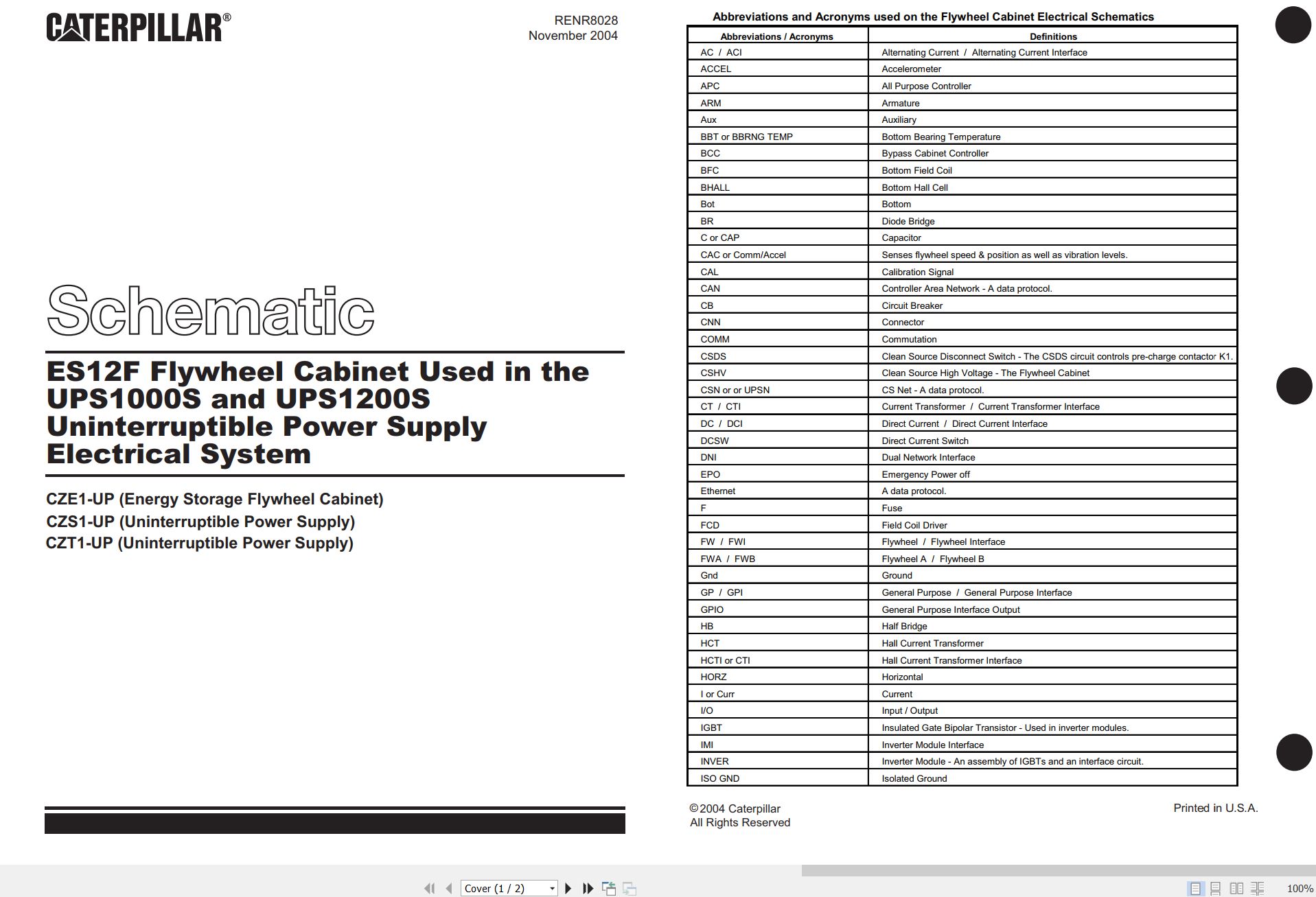 CAT Engine Generator Set ES12F Electrical Schematic RENR8028 00 2004 (1)