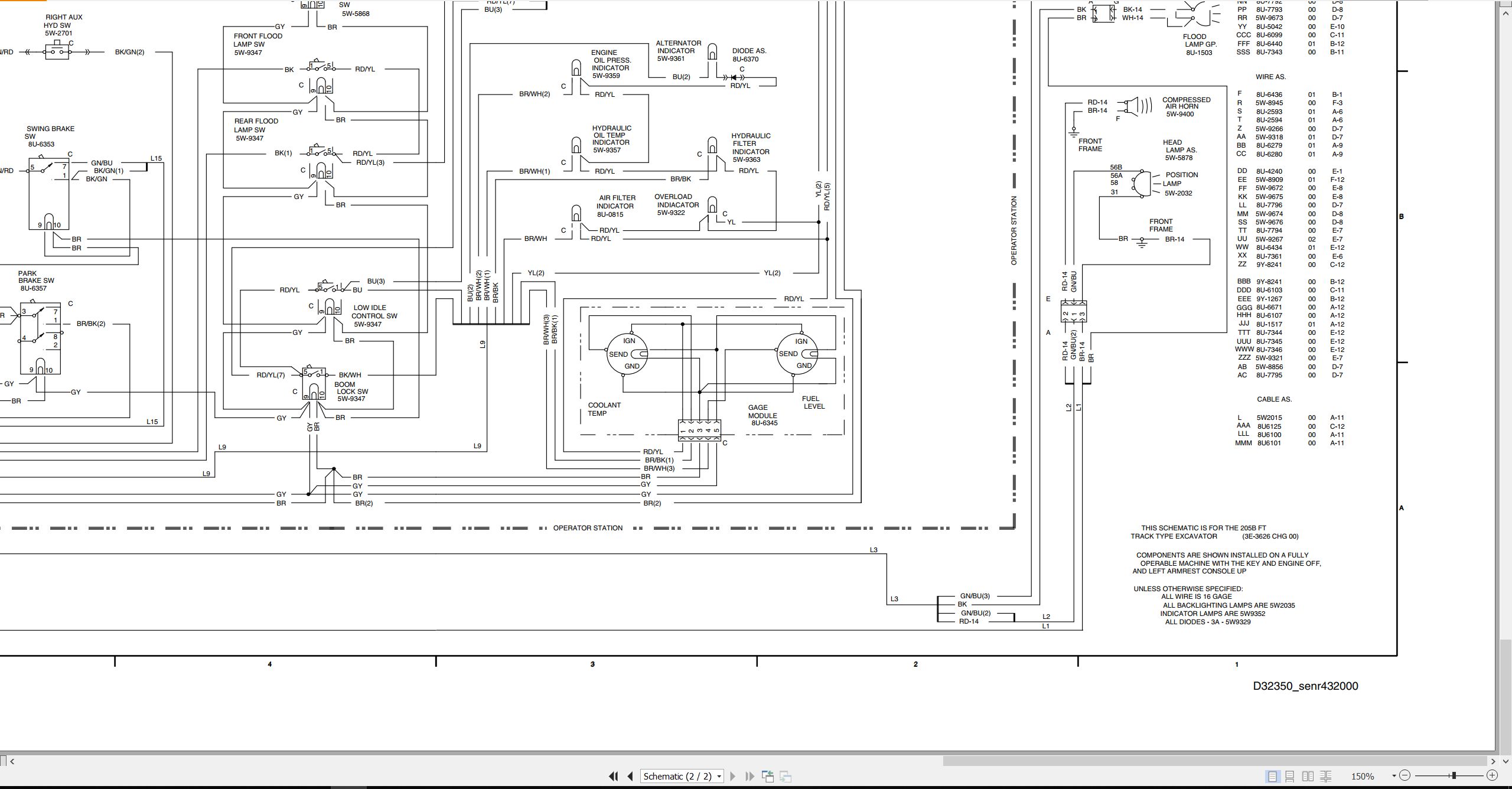 CAT Excavator 205B Electrical Schematic SENR4320 00 1992 (2)