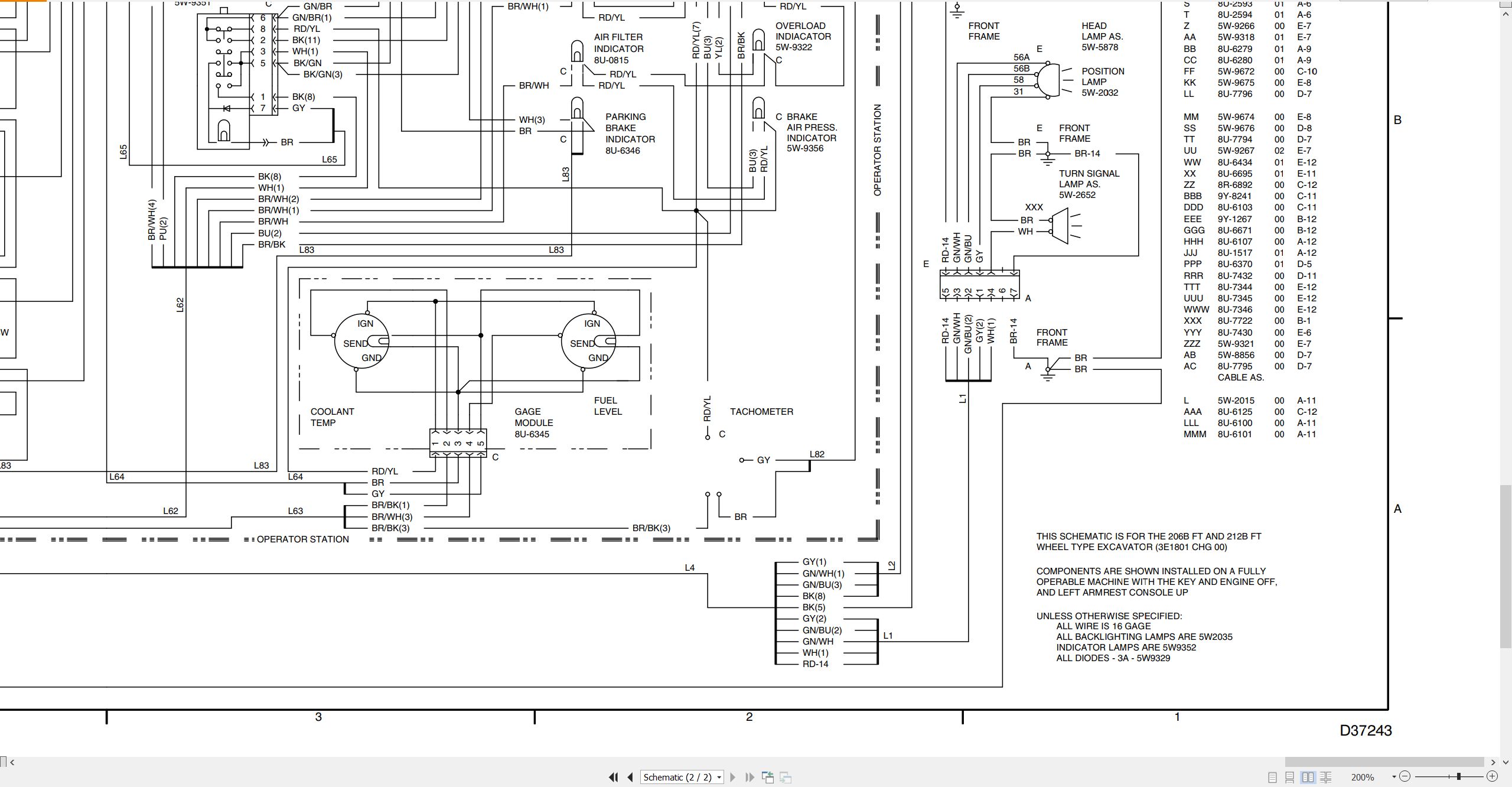 CAT Excavator 206B FT 212B FT Electrical Schematic SENR4323 00 1992 (2)