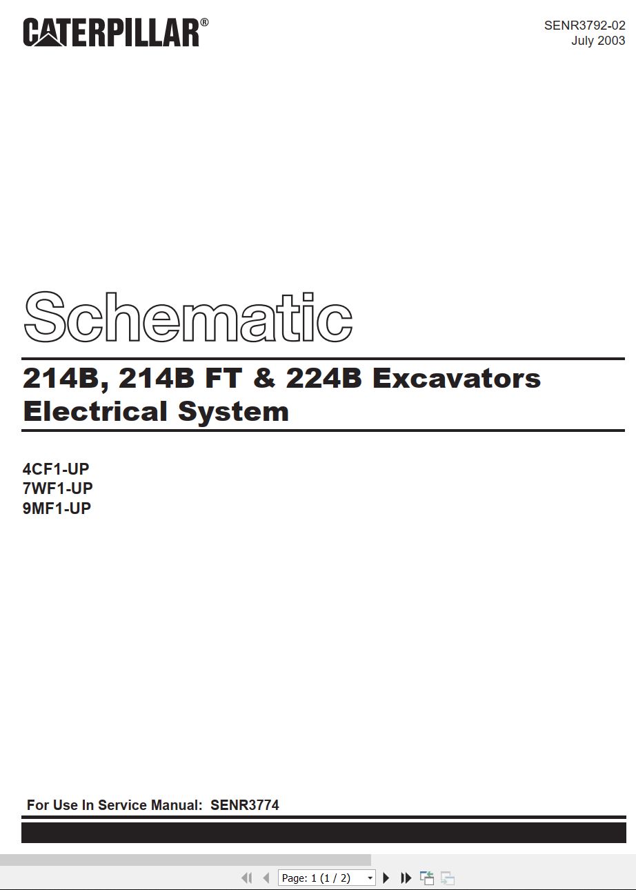 CAT Excavator 214B 214B FT 224B Electrical Schematic SENR3792 02 2003 (1)