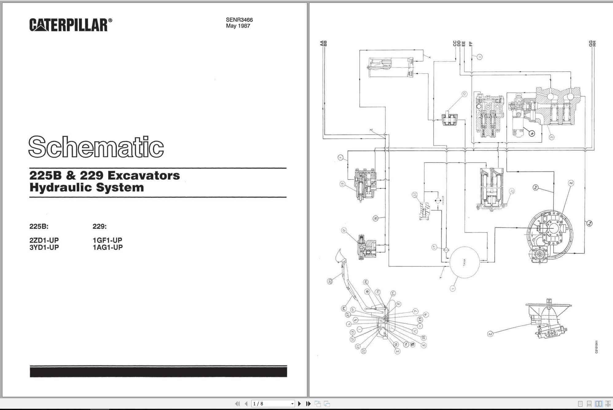 CAT Excavator 225B 229 Hydraulic Schematic SENR3466 00 1987 (1)