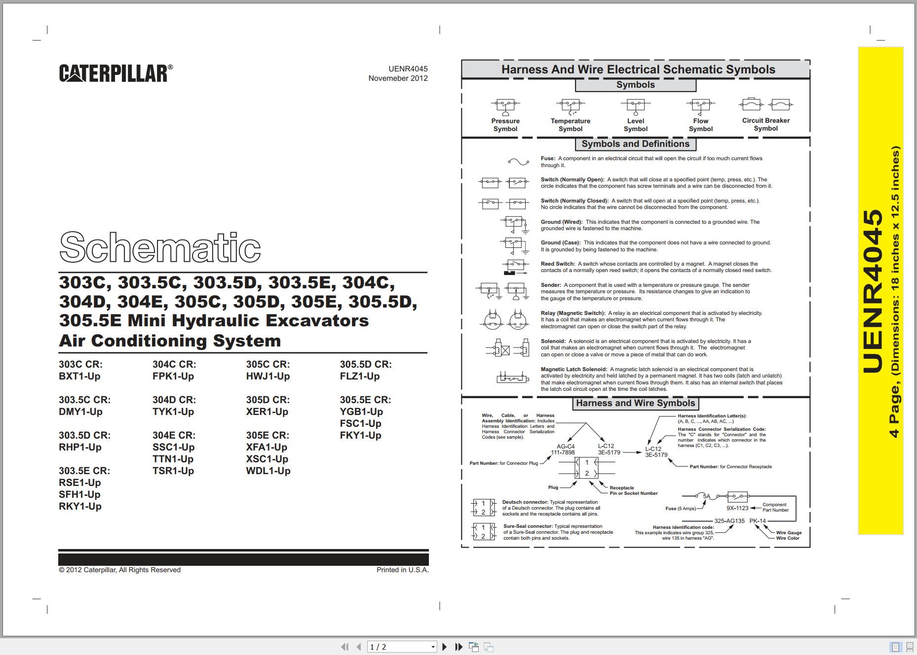CAT Excavator 303C to 305D Air Conditioning System Schematic UENR4045 00 2012 (1)