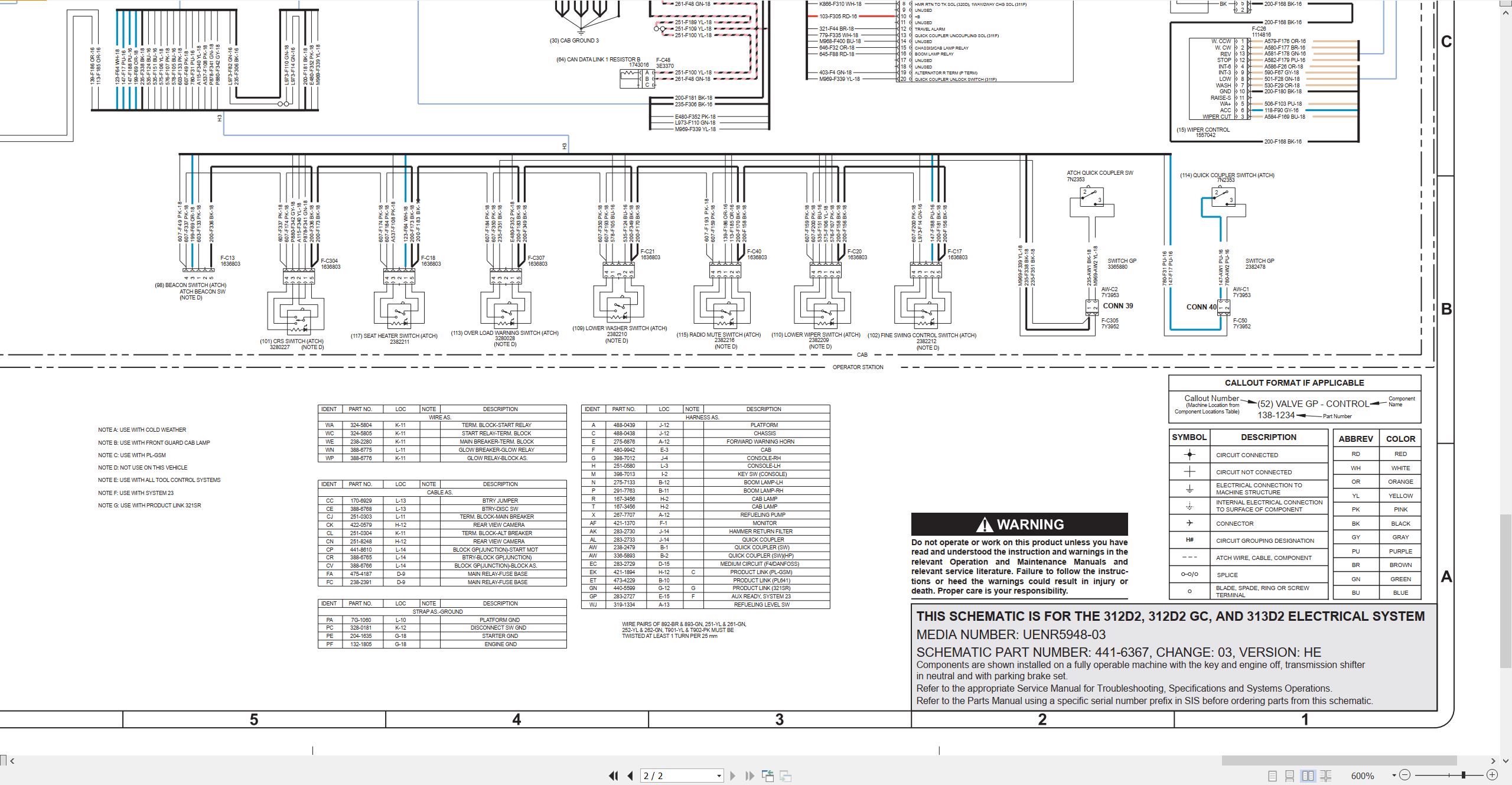 CAT Excavator 312D2 Electrical Hydraulic Schematic (2)