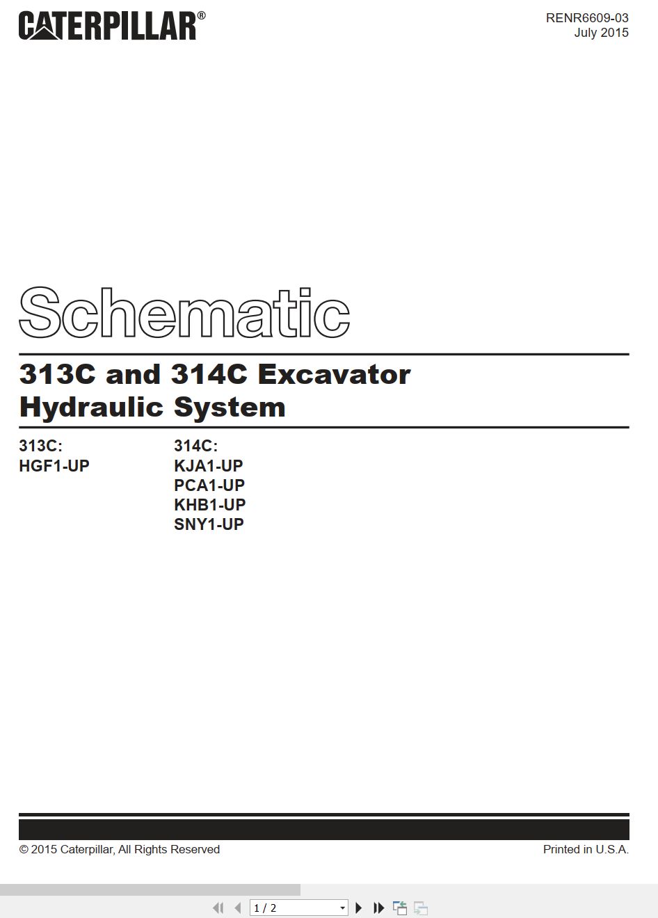 CAT Excavator 313C 314C Hydraulic Schematic RENR6609 03 2015 (1)
