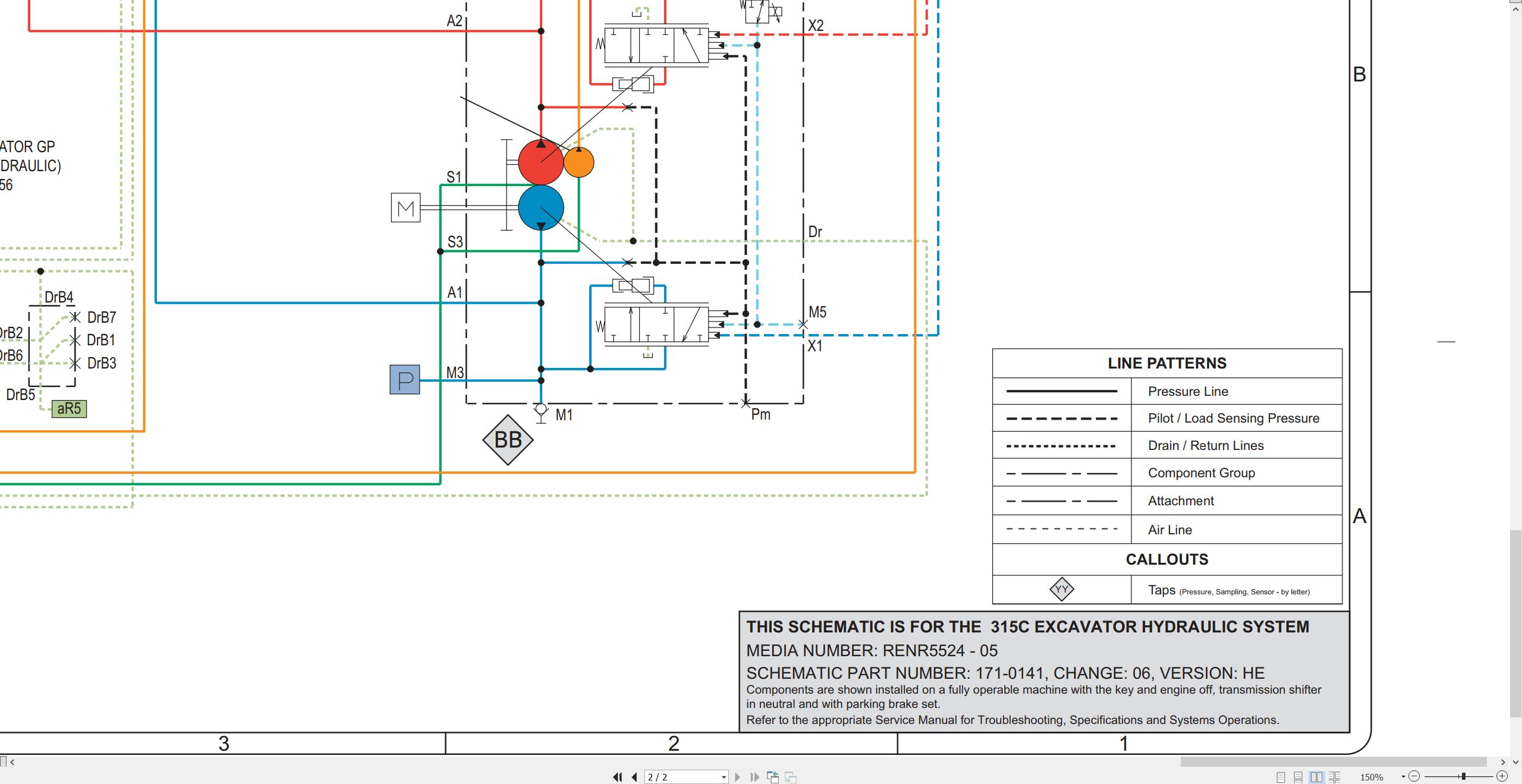 CAT Excavator 315C Electrical Hydraulic Schematic (3)