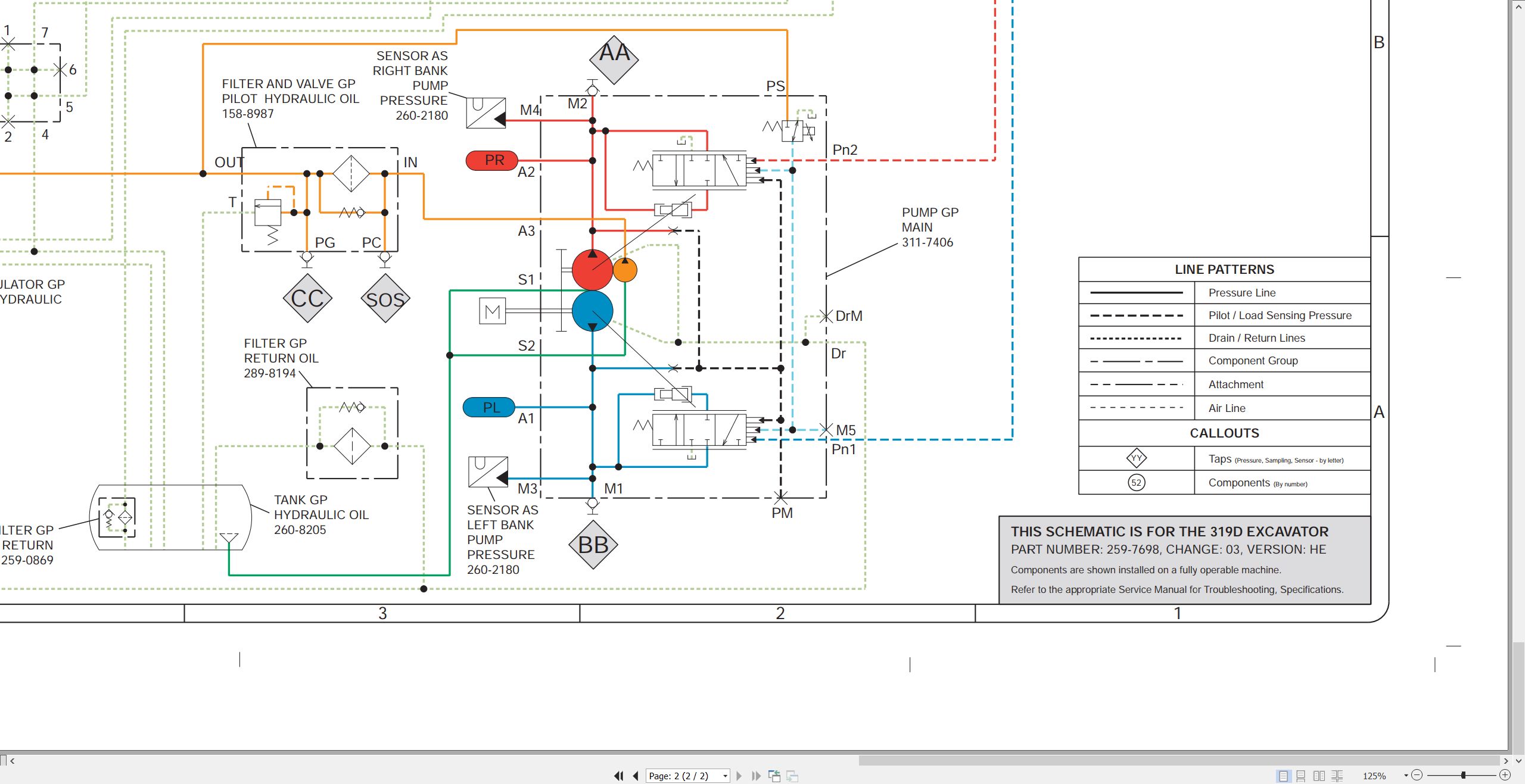 CAT Excavator 319 Hydraulic Schematic KENR5225 04 2011 (2)
