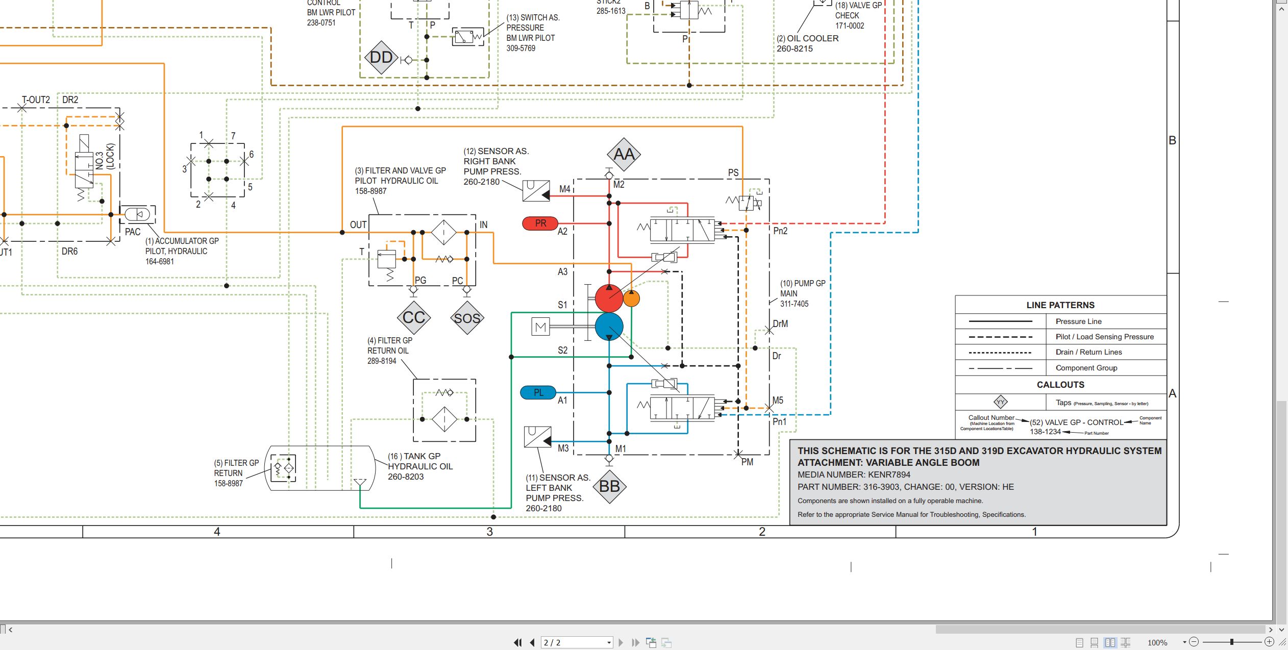 CAT Excavator 319D Electrical Hydraulic Schematic (3)