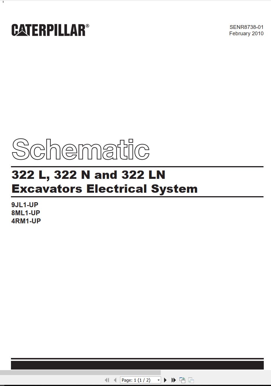 CAT Excavator 322 L 322 N 322 LN Electrical Schematic SENR8738 01 2010 (1)